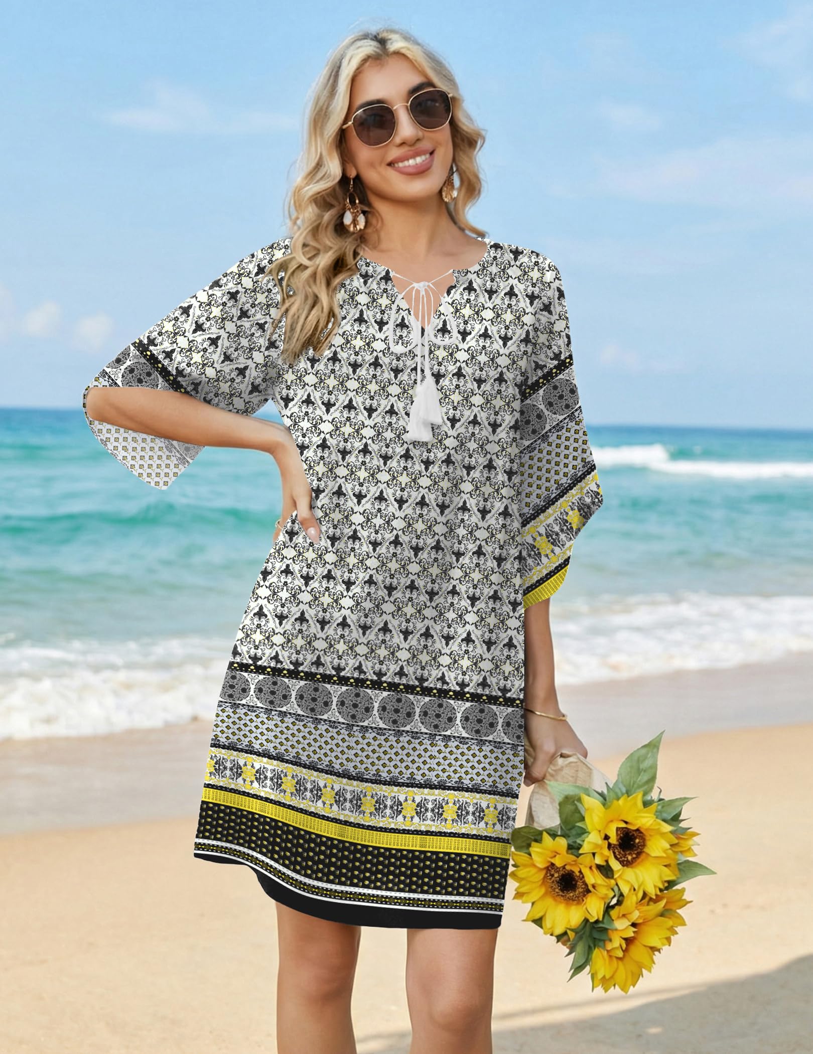 Zeagoo Summer Dress Beach Cruise Women's Vintage Boho Sundress for Beach Vacations Short Dress Cover Up for Women 2026 in Floral and Bohemian Style Boho X-Large