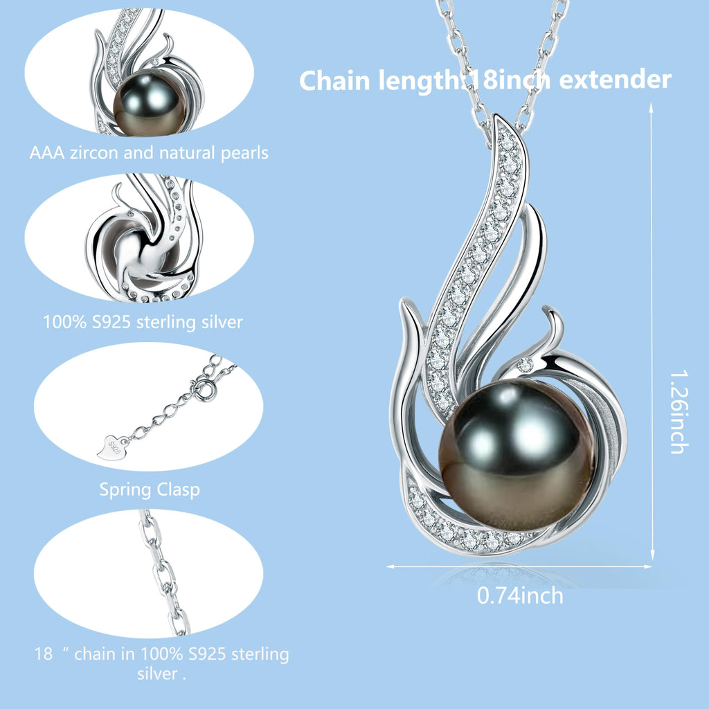 Tahitian Black Pearl Necklaces for Women-Pearl Phoenix Pendant-Christmas Mothers Day Valentine's Day Gifts Wife Mom Grandma Girlfriend Daughter Her Best Friend Birthday Anniversary Fine Jewelry