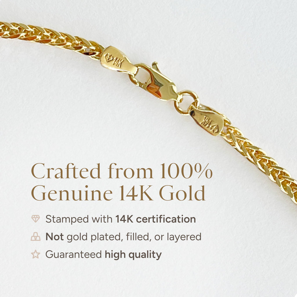 JEWELHEART 14K Gold Square Wheat Chain Necklace - 1.7mm Braided Thin Yellow Gold Chain Dainty Gold Necklace Diamond Cut Real Gold Chain Necklace For Women with Lobster Clasp 20"