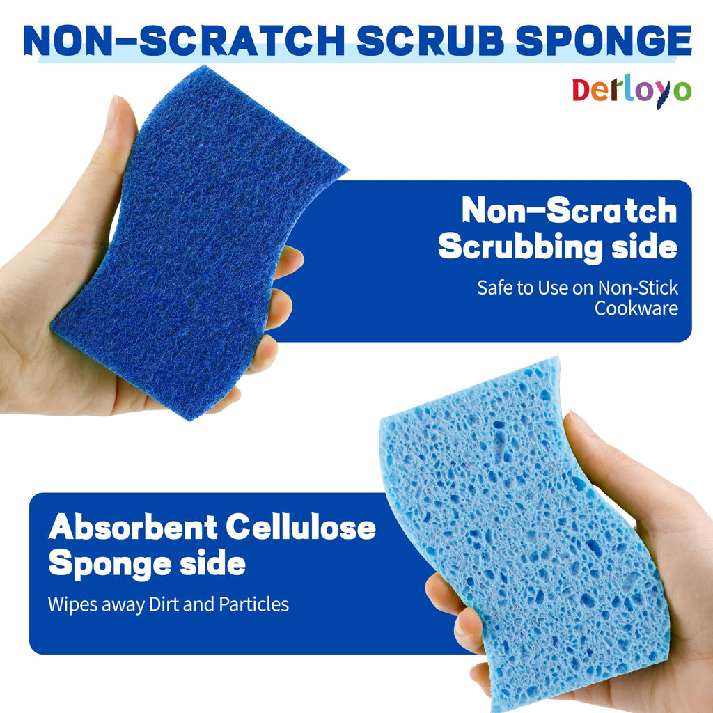 12 Count Non-Scratch Dish Sponges Kitchen, Long Lasting Cleaning Sponges for Dishes,Dual Sided Kitchen Sponges, Cleans Fast Without Scratching, Easy to Dry and Reusable-Blue