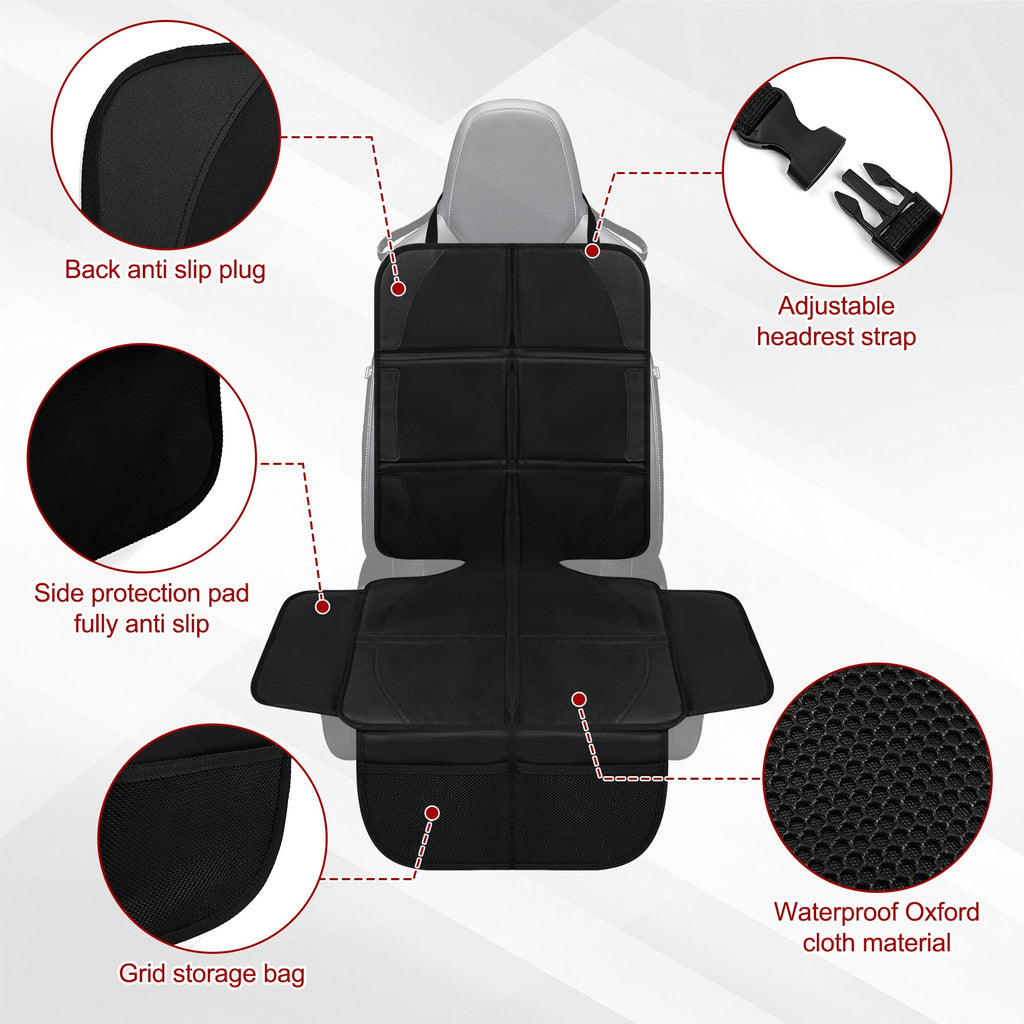 JEYODA Car Seat Protector, Baby Car Seat Protector, Thick Padding, Seat Protector with Mesh Storage Pockets, Non-Slip Padded Backing for Child Pet (Black Liner)