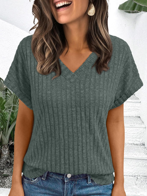AUTOMET Womens Spring Tops 2026 Summer Dressy Casual Blouses Short Sleeve Cute V Neck Sweater Shirts Fashion Vacation Clothes Green L