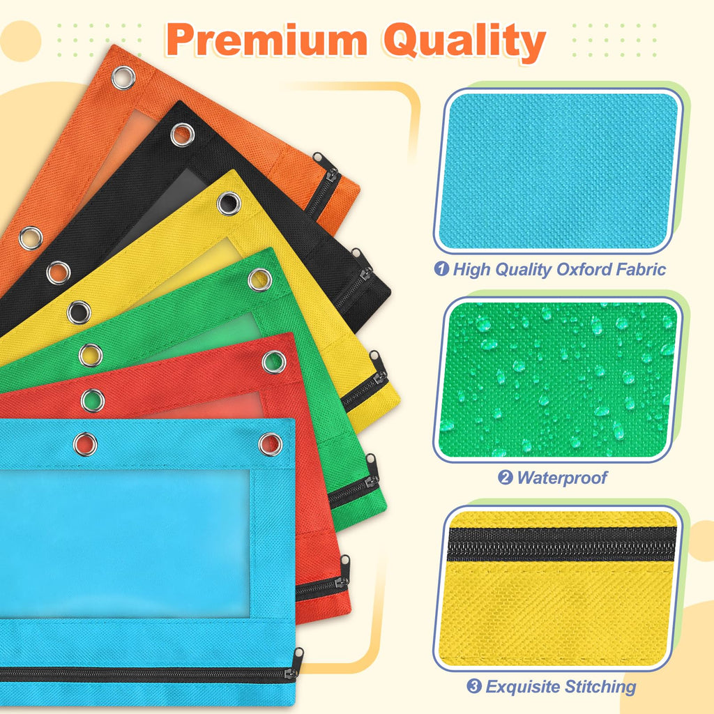 Shemira Pencil Pouch for 3 Ring Binder, 30 Pack Pencil Pouches Bulk in 6 Colors, Binder Pencil Pouch with Smooth Zipper, Zipper Pencil Pouches, 3 Ring Binder Pencil Pouches, Clear Window Pencil Case