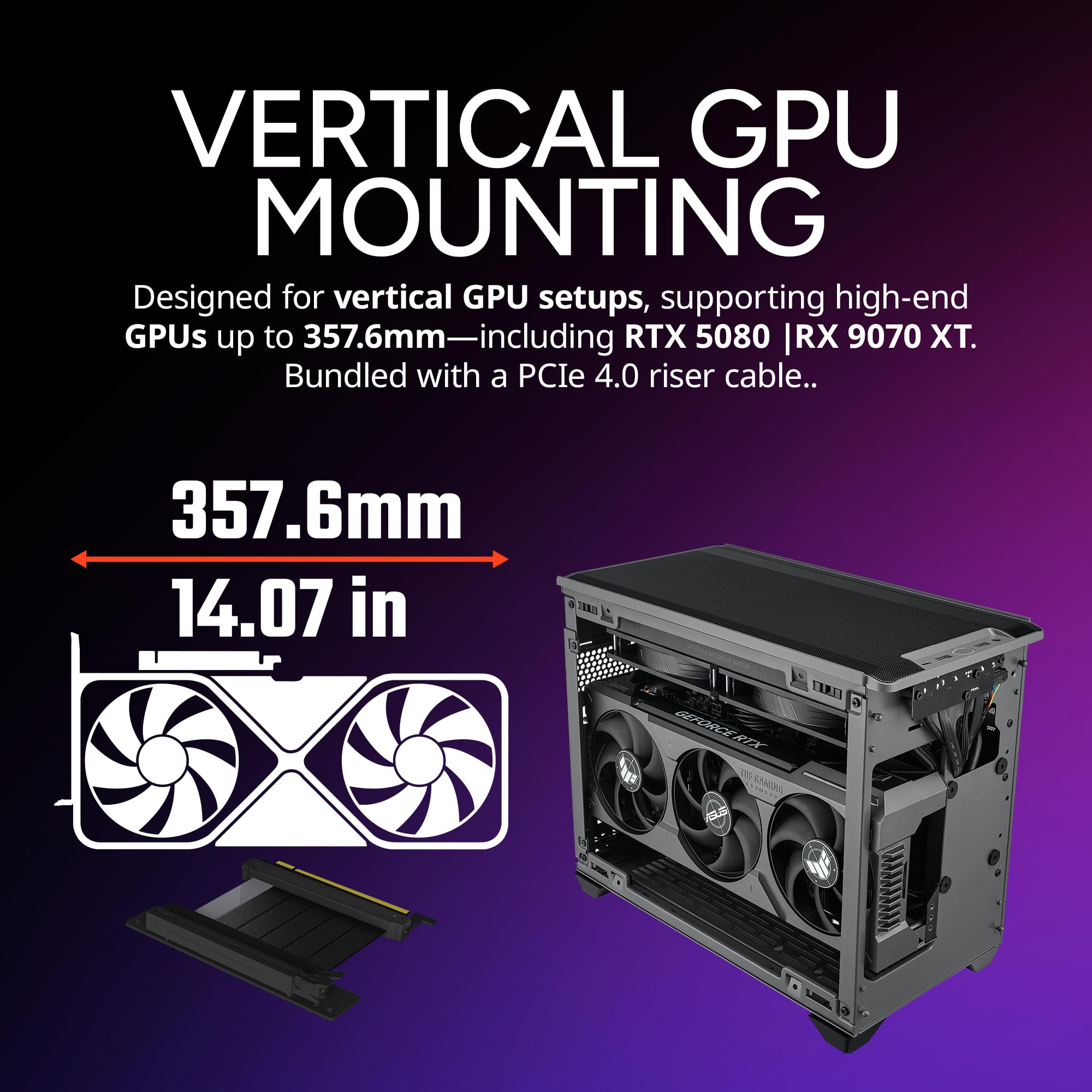 Cooler Master NR200P MAX V2 Mini-ITX PC Case Bundle – Includes 280mm AIO Liquid Cooler + 850W SFX 80 Plus Gold Power Supply PCIe 5.1 Ready PSU + PCIe 4.0 Riser Cable, Vertical GPU Mount