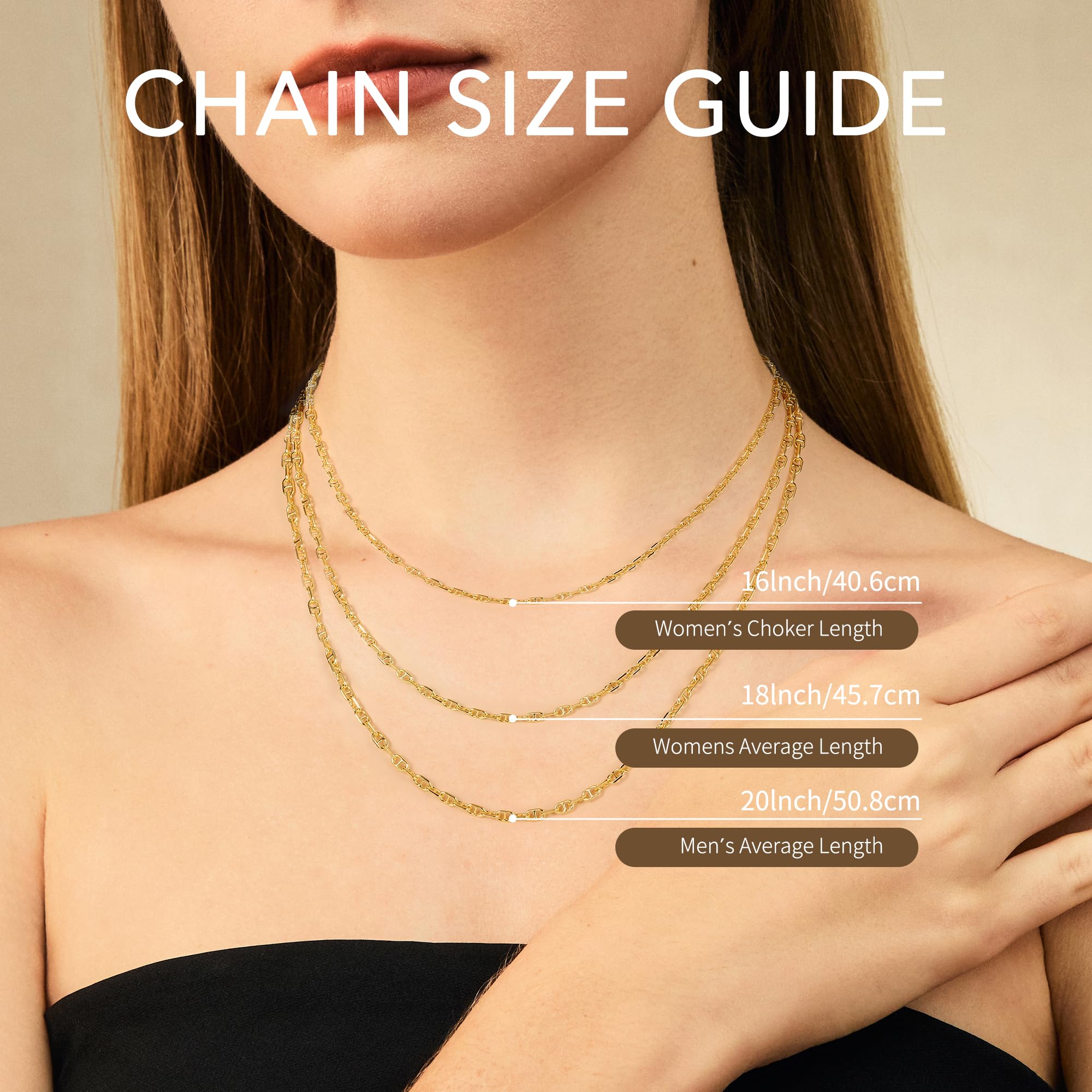 FANCIME 'Sunlit Grace' 14K Gold Plated Silver Chain for Men Women,925 Sterling Silver Solid Flat Mariner Curb Link Chain Necklace for Men & Women(3.1mm,20 inch)