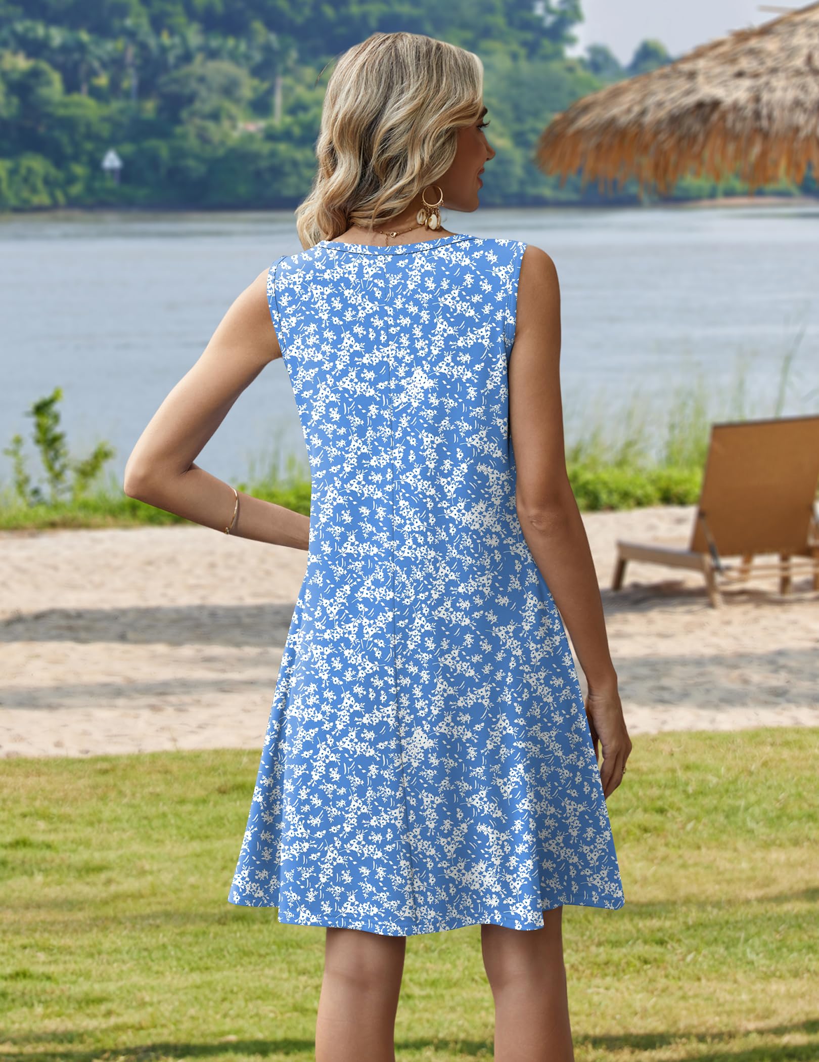 Zeagoo Shirt Dress for Women 2026 Sleeveless Shift Dress Cotton A-Line Flowy Summer Floral Mini Short Dresses with Pockets Casual Trendy Loose Fit Vocation Cruise Clothes