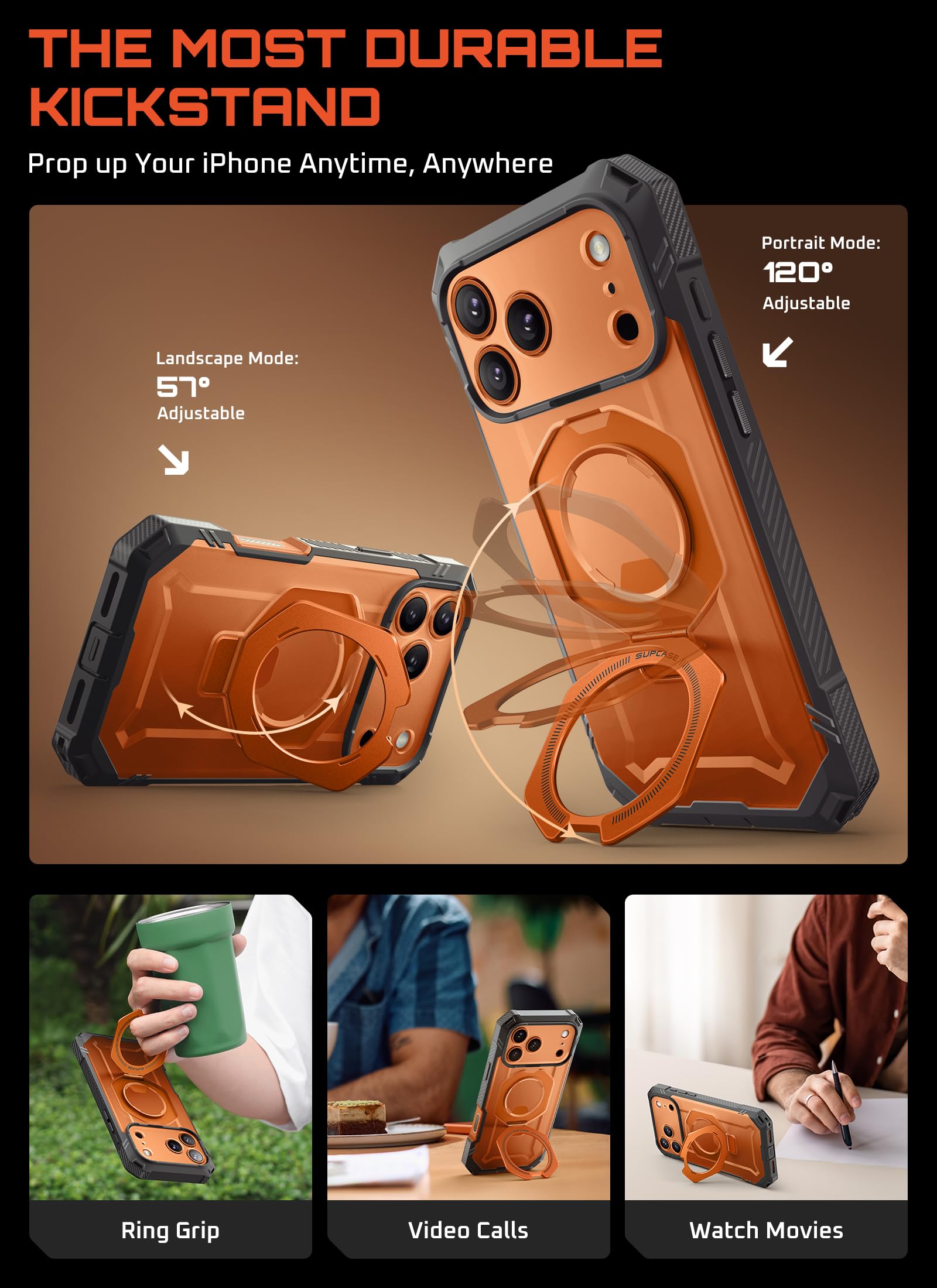SUPCASE for iPhone 17 Pro Case with Tempered Glass Screen Protector (UBGrip Pro), [Camera Control Cover] [Compatible with MagSafe] [Built-in Kickstand] Full-Body Heavy Duty Magnetic Phone Case, Coral