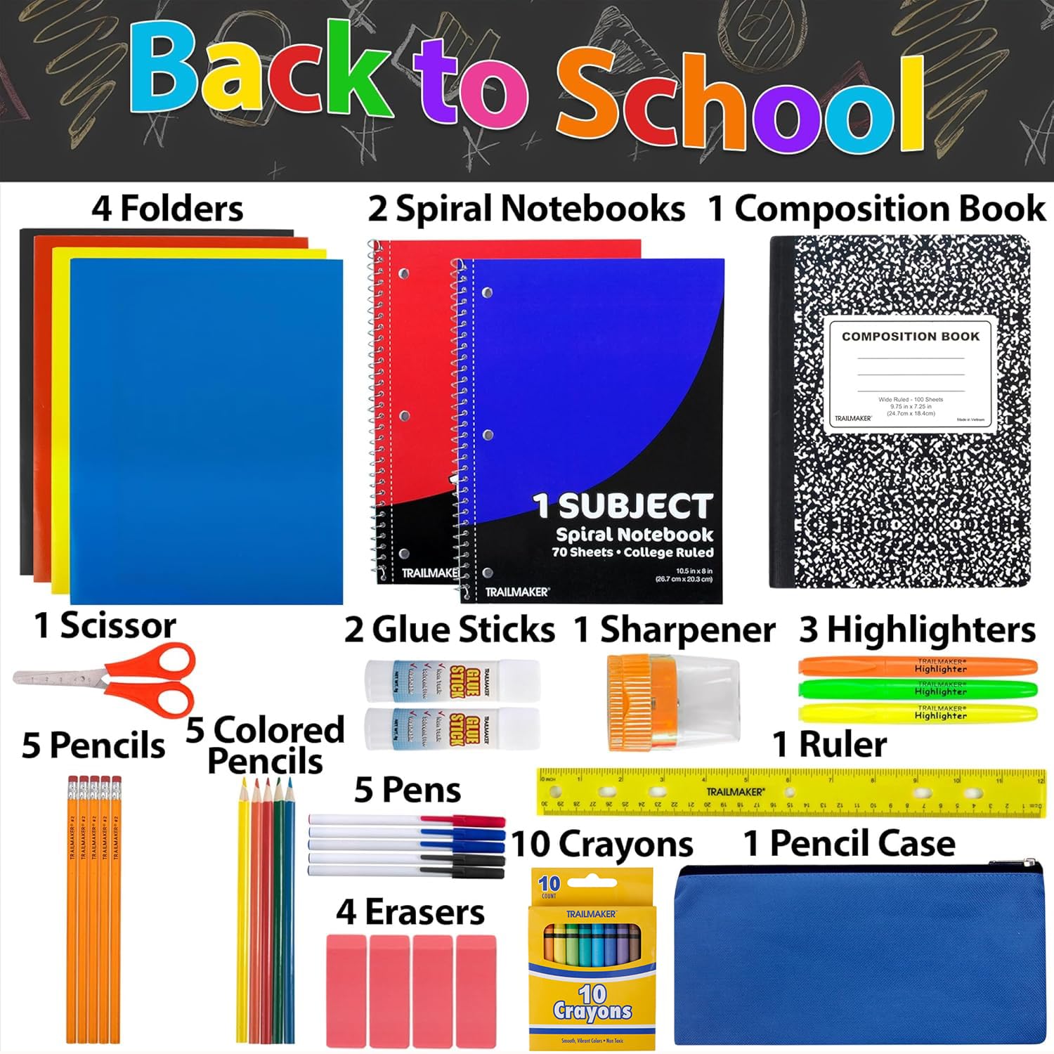 Trail maker School Supplies Kit 45 Piece Grades K-12