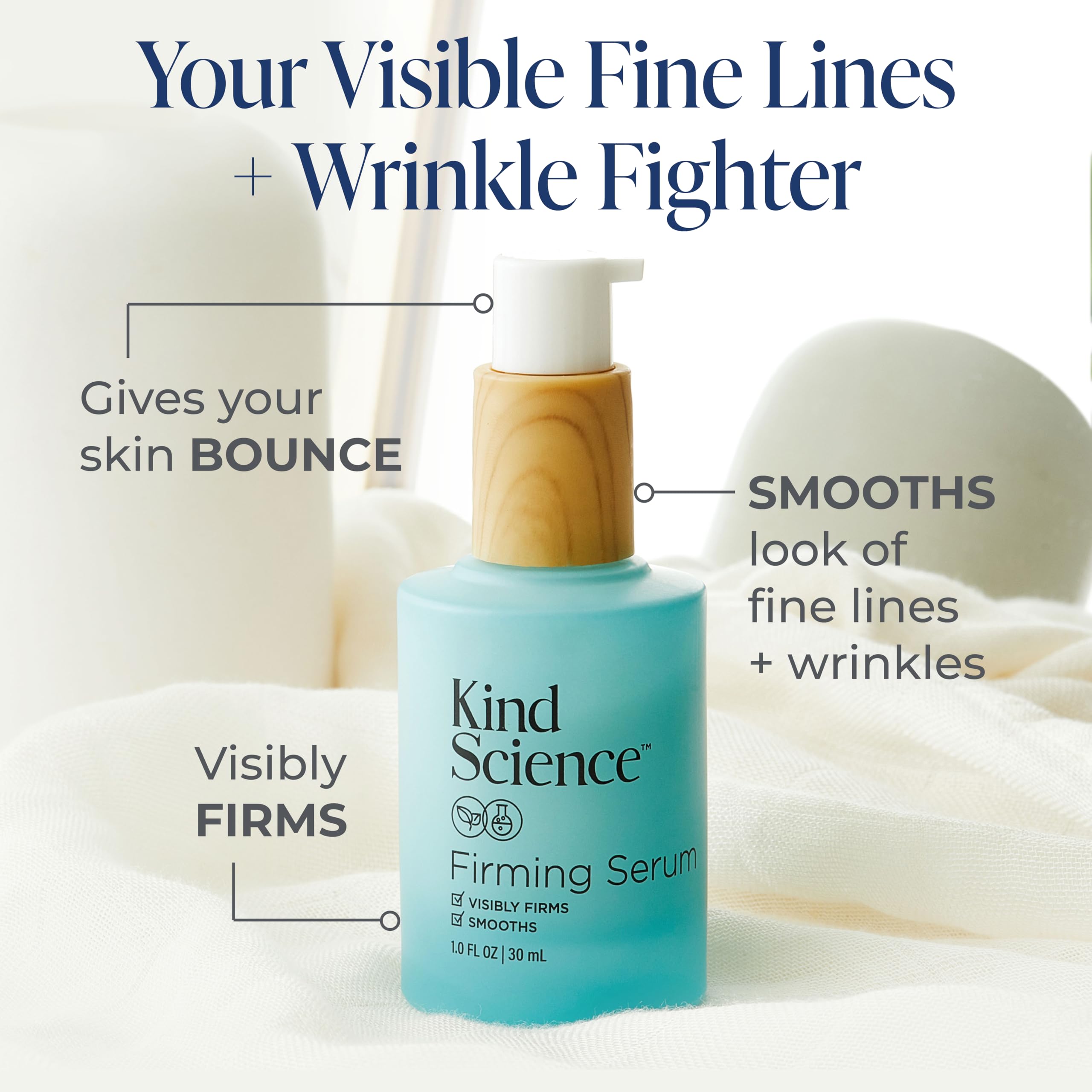 Kind Science Firming Serum, Anti Aging Face Treatment, Lightweight Facial Serum With Retinol Alternative Bakuchiol & Peptides, Fragrance Free, For Sensitive Skin and All Skin Types, 1 fl oz