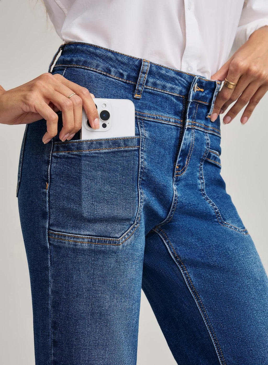 EVALESS Wide Leg Jeans for Woman Trendy High Waisted Stretchy Straight Bootcut Jeans Petite Womens Control Tummy Casual Baggy Denim Pants with Pocket 2026 Outfits Navy Blue Size 4