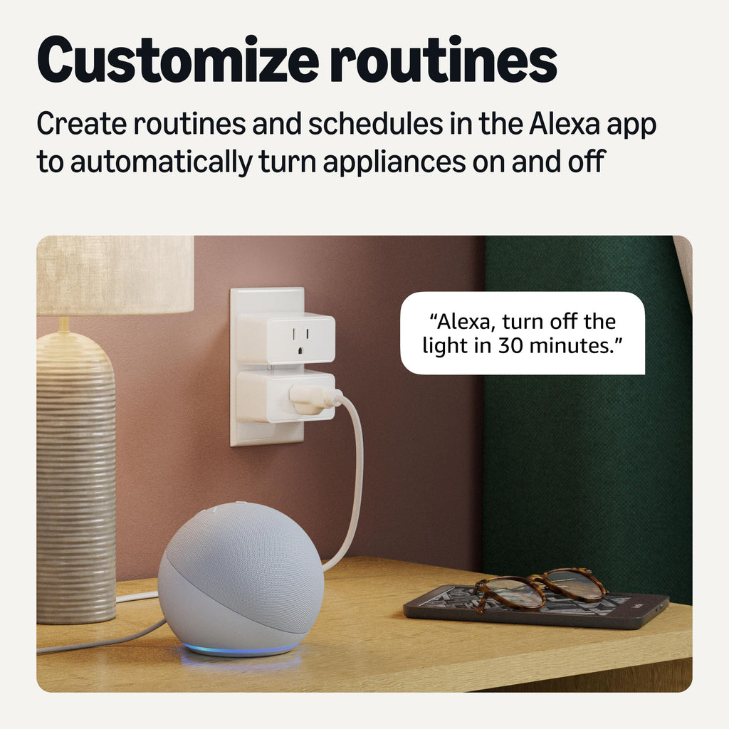 Amazon Basics Smart Plug, Works with Alexa Only, 2.4 GHz Wi-Fi, No Hub Required, 2 Pack, White