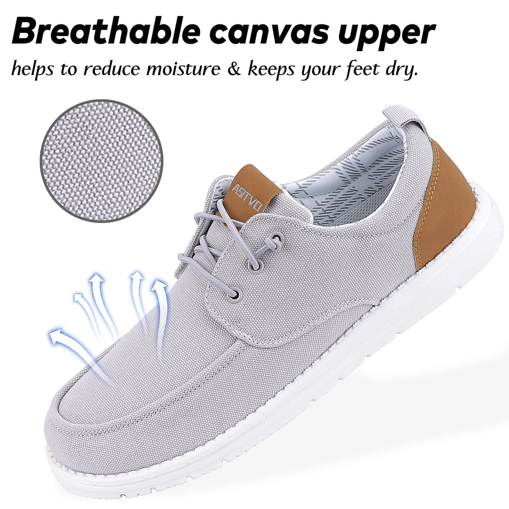 ASITVO Men's Wide Canvas Loafers Casual Slip on Walking Shoes Width Toe Box Big Size 10 Dress Boat Tru-Moc Shoes Silver Grey 43.5