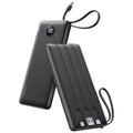 VRURC Portable Charger, Built-in 4 Cables Slim Power Bank 10000mAh, USB C Charging Bank with LED Display, Compact Travel Battery Pack for iPhone 17 16 15 14 13, Samsung, Android-Black(1 Pack)