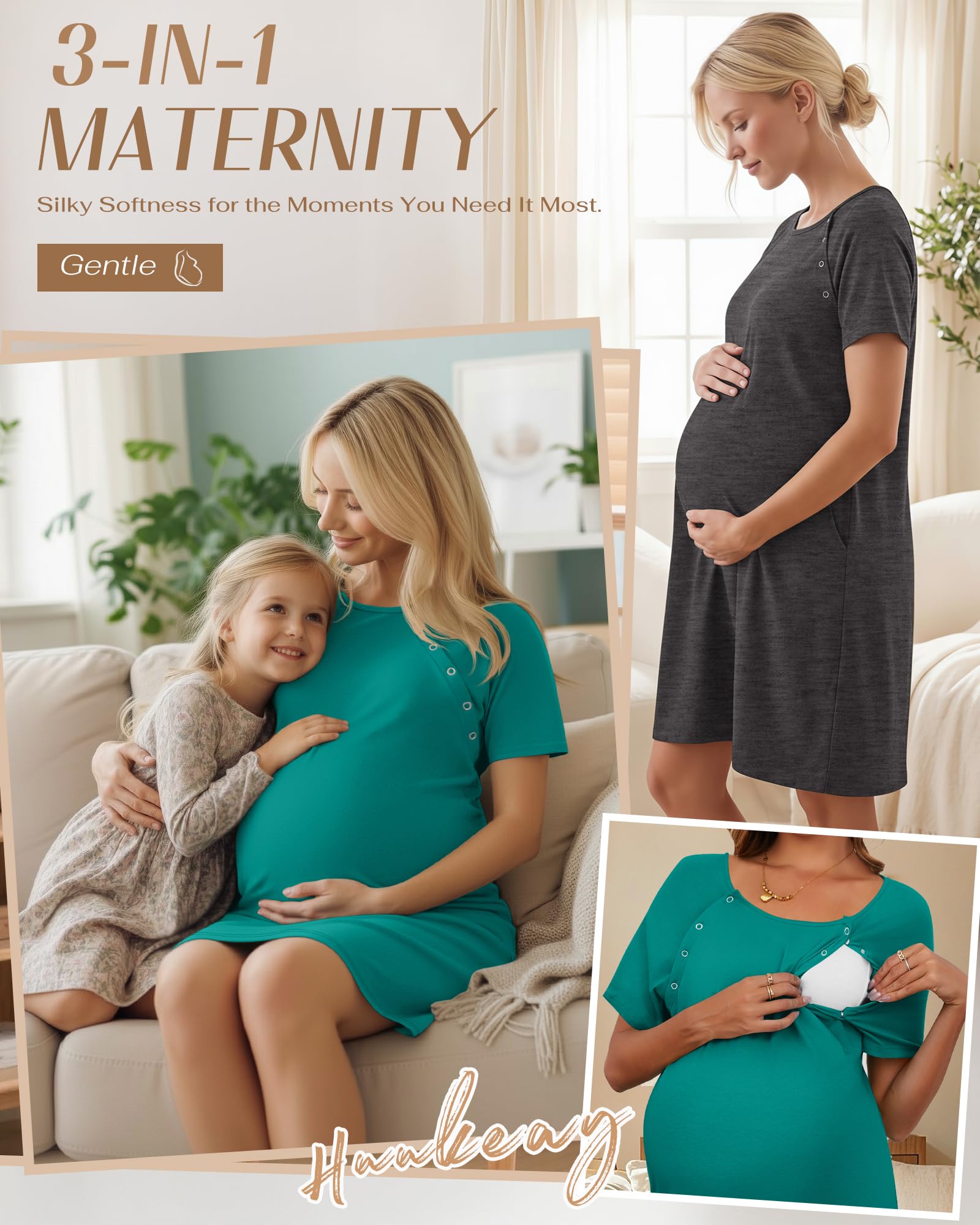 Huukeay 2 Pack Labor and Delivery Hospital Gown, 2-Color, Medium