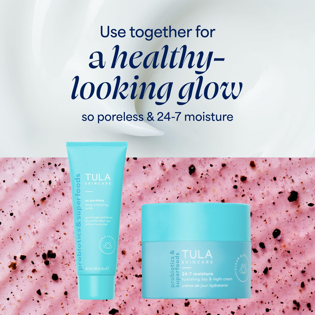 TULA Skin Care So Poreless Exfoliating Blackhead Scrub - Powerful and Gentle Exfoliation, Refreshing and Smoothing, Contains prebiotic Extracts, Volcanic Sand, Pink Salt, and Witch Hazel, 2.89 oz.