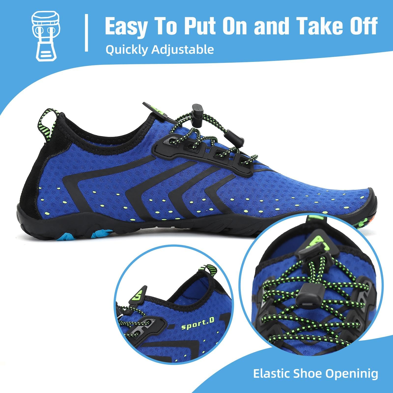 Mishansha Water Shoes for Women Men, Quick-Dry Barefoot Swim Shoes with Drainage Holes, Lightweight Aqua Shoe for Beach Pool River Boating Yoga Walking 13.5 Women/12 Men Cobalt Blue