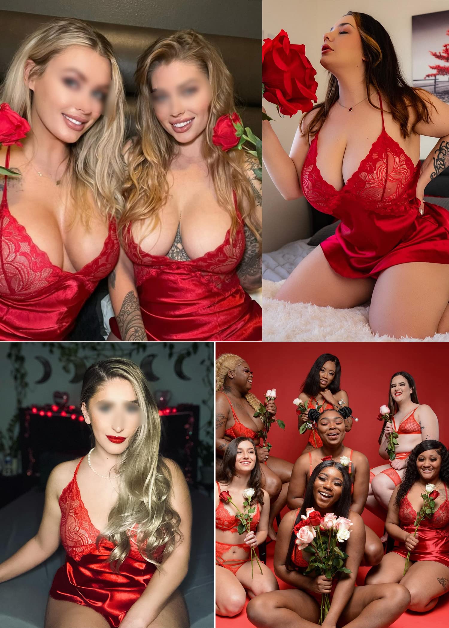 Avidlove Women Wedding Nightgown Lace Lingerie Sexy Babydoll Satin Sleepwear Strap Teddy XL, Red