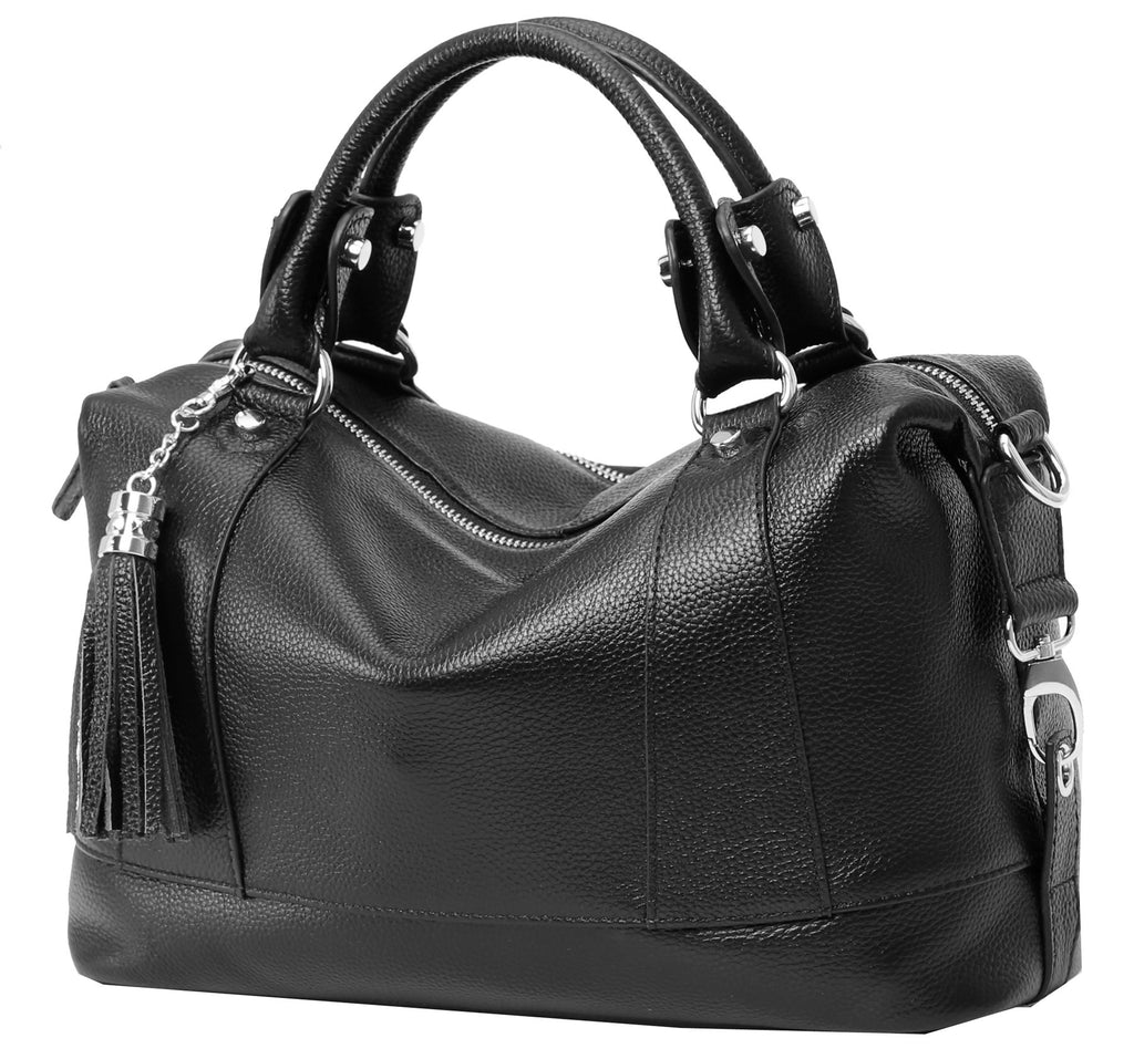 HESHE Leather Purses and Handbags for Women Shoulder Bag Tote Top Handle Bags Hobo Purses Designer Satchel Purse Ladies Crossbody Bag (Black)
