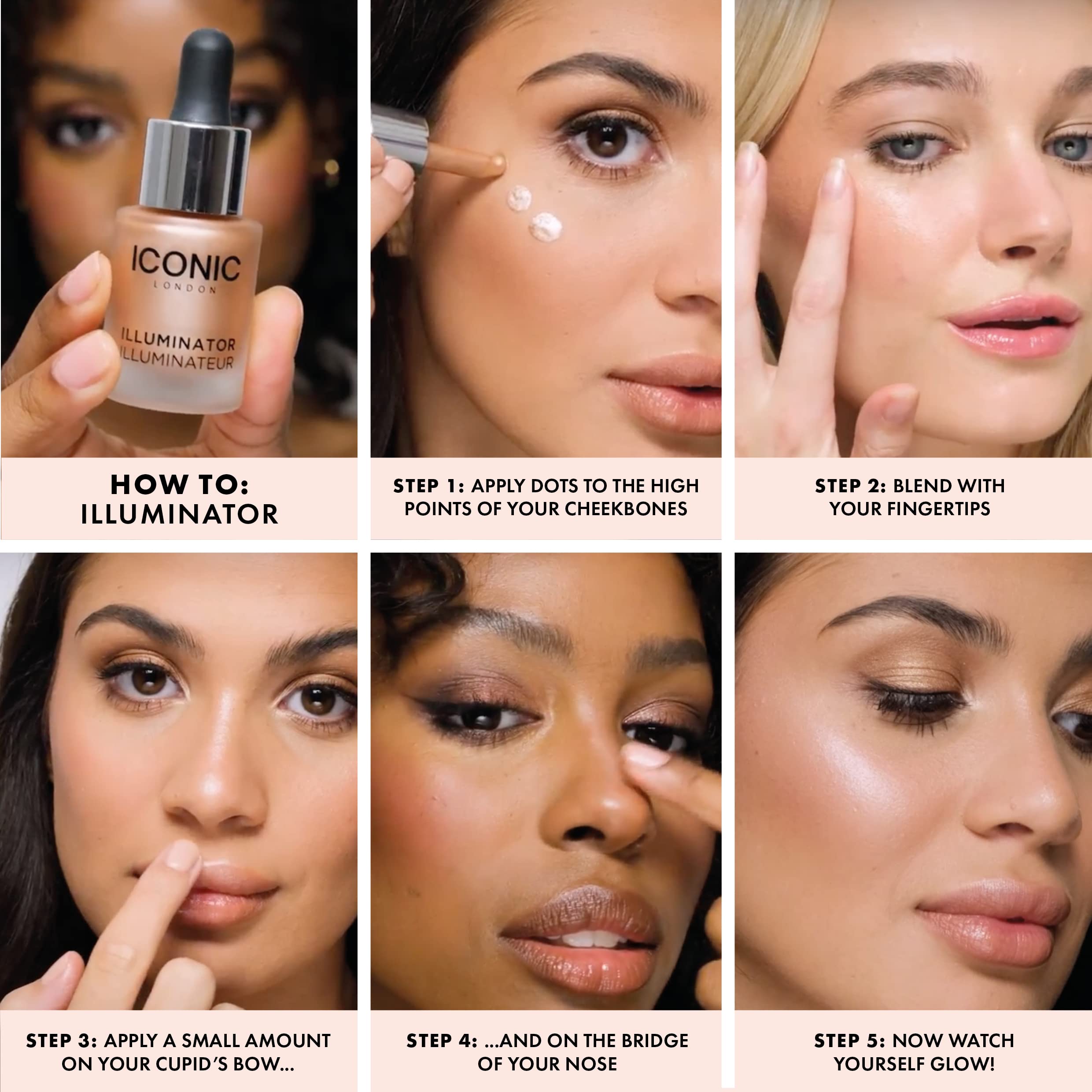 ICONIC LONDON Illuminator | Liquid Highlighting Drops for a Radiant Glow, Cruelty-Free, Vegan Makeup, Blush (Peachy Rose) 0.45 Fl oz