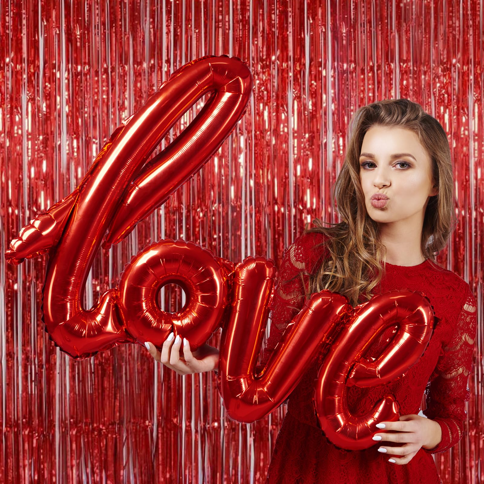 Valentines Day Decorations, Red Foil Fringe Curtain, Melsan 3.2 x 8 ft Metallic Tinsel Curtains Streamer Backdrop for Birthday, Anniversary, Valentine's Day Party Decor - Pack of 2