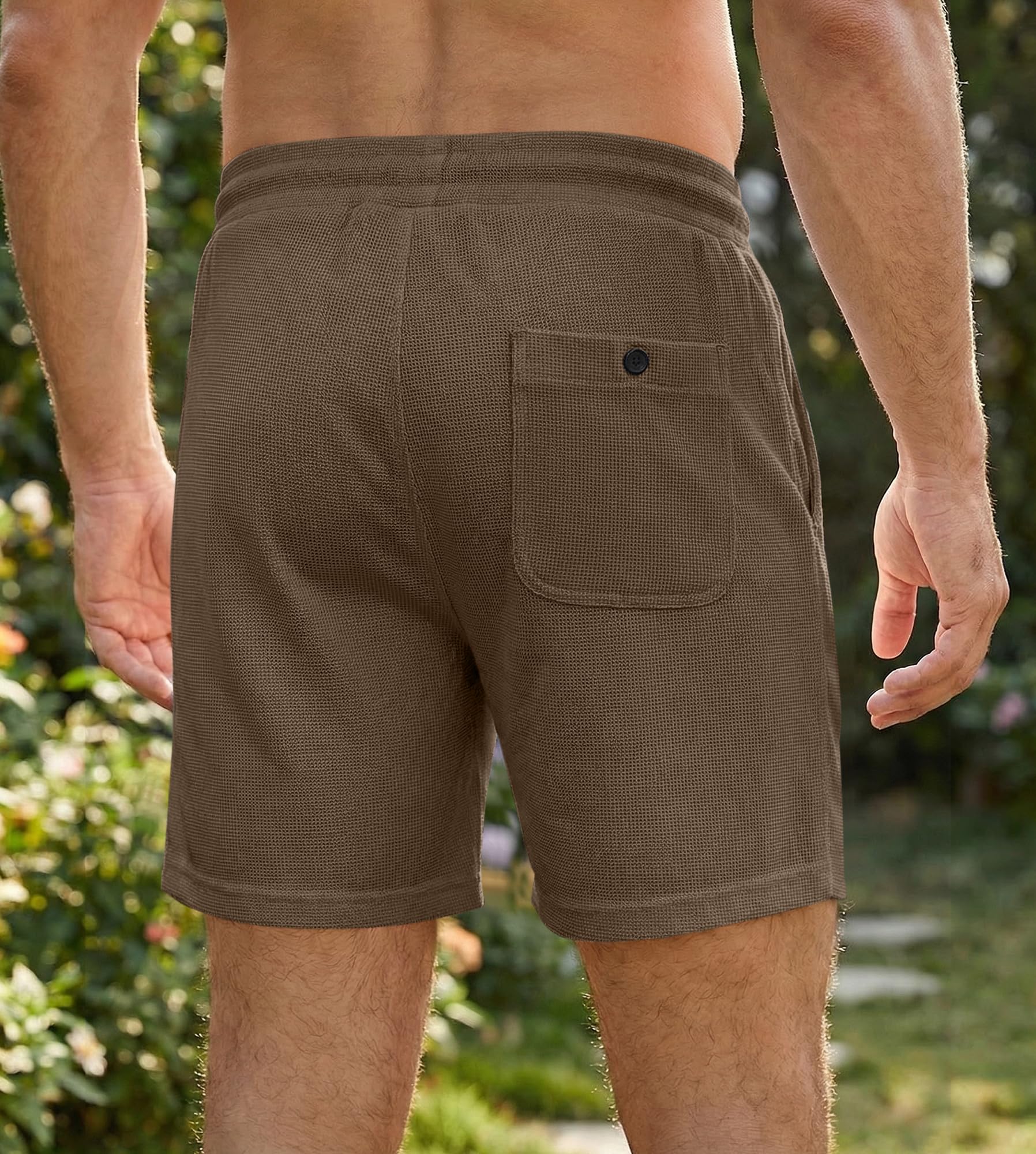 JMIERR Mens 5 Inch Shorts Summer Casual Waffle Stretch Waist Drawstring Shorts Lightweight Basketball Running SweatShorts, L,Light Brown