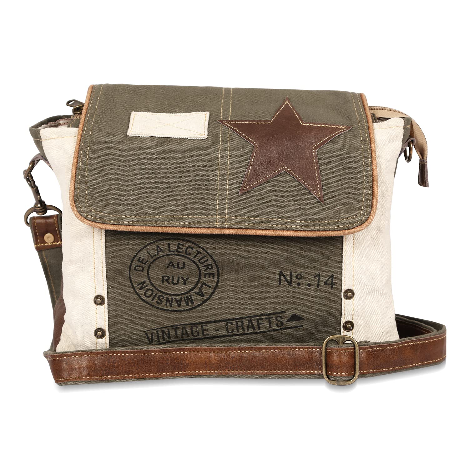 vintage crafts Leather Star Shoulder Bag adjustable leather handle leather trim and star accent for Women Office Laptop Bag (Grey)