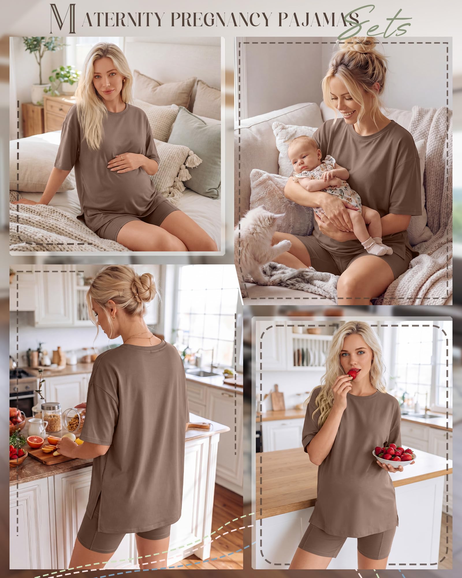 Huukeay Women's Maternity Set 2 Piece Outfits, Brown, X-Large