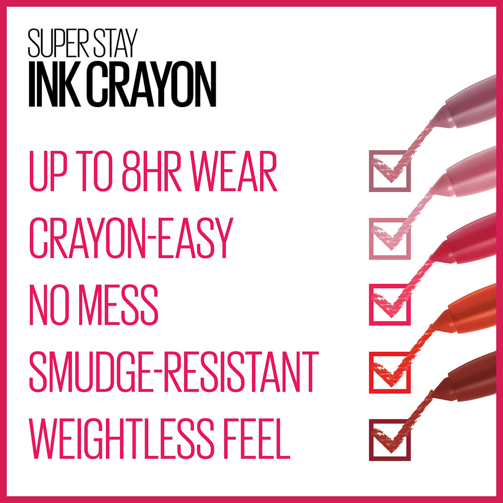 Maybelline Super Stay Ink Crayon Lipstick Makeup, Precision Tip Matte Lip Crayon with Built-in Sharpener, Longwear Up To 8Hrs, Stay Exceptional, Purple Beige, 1 Count