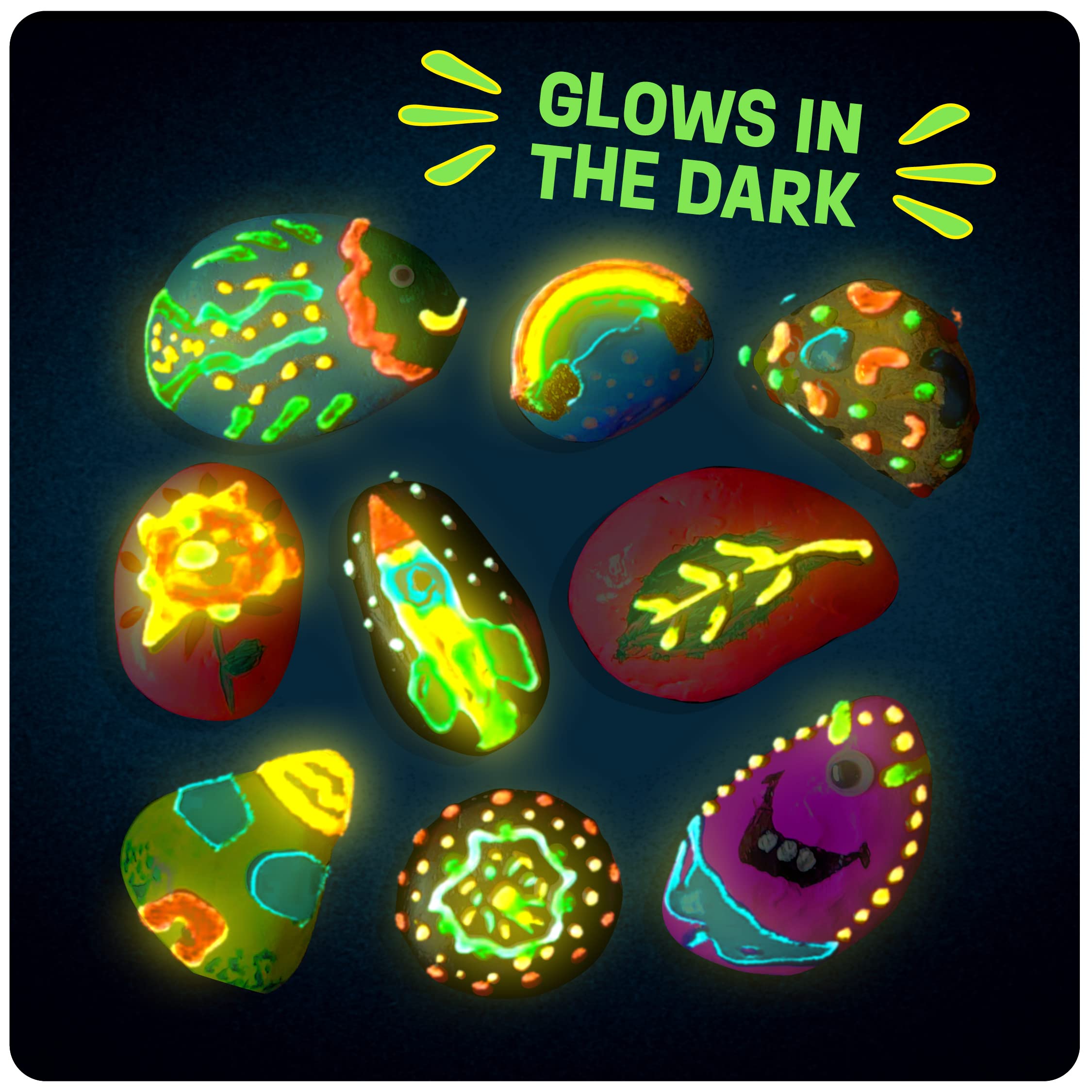Dan&Darci Kids Rock Painting Kit - Glow in The Dark - Easter Gifts Arts & Crafts for Boys and Girls Ages 6-12 - Craft Activities Kits - Creative Art Toys for 6, 7, 8, 9, 10, 11 & 12 Year Old Kid