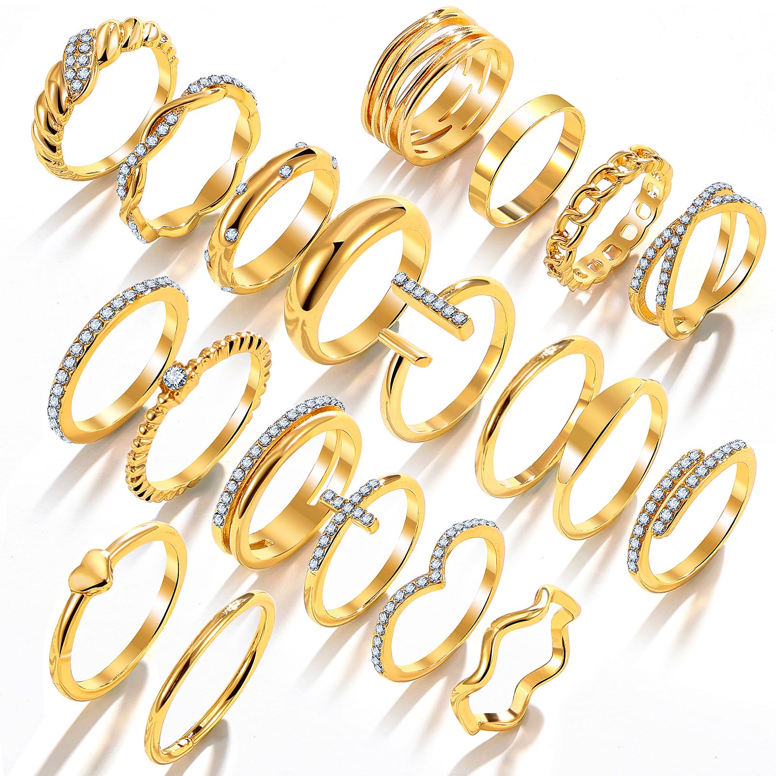 KISS WIFE Gold Silver Black Kunckle Rings Set for Women , Dainty Simple Trendy Cute Stackable Finger Rings Pack, Perfect for Stacking Layering on Thumb and Knuckle, Mixed Size, Jewelry Gift (Gold-Sparkling)