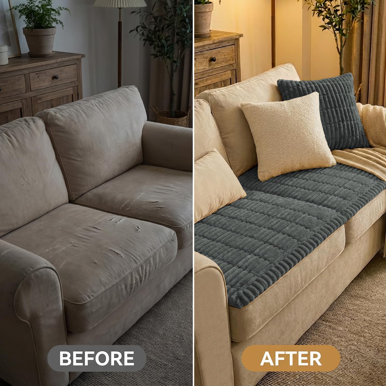 Smiry Couch Cover for Dogs Washable, Non Slip Fuzzy Pet Couch Covers for 3 Cushion Sofa Pet Friendly, Thick Soft Sofa Slipcovers Cushion Protector (Dark Grey, 27.6" x 88")