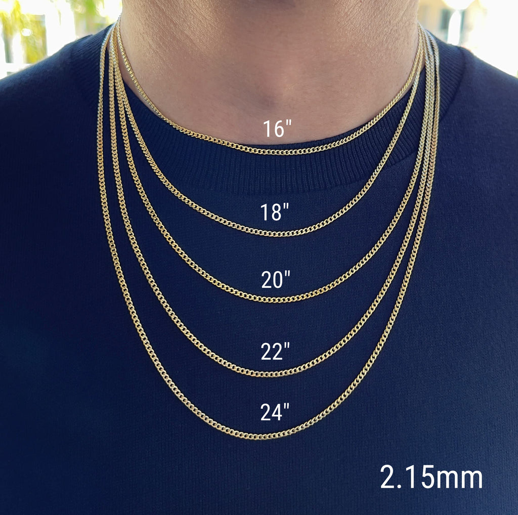 JEWELHEART 14K Gold Miami Cuban Link Chain Men - 2.15mm Diamond Cut Cuban Curb Chain - Dainty Yellow Real Gold Necklaces For Women with Lobster Clasp 22"
