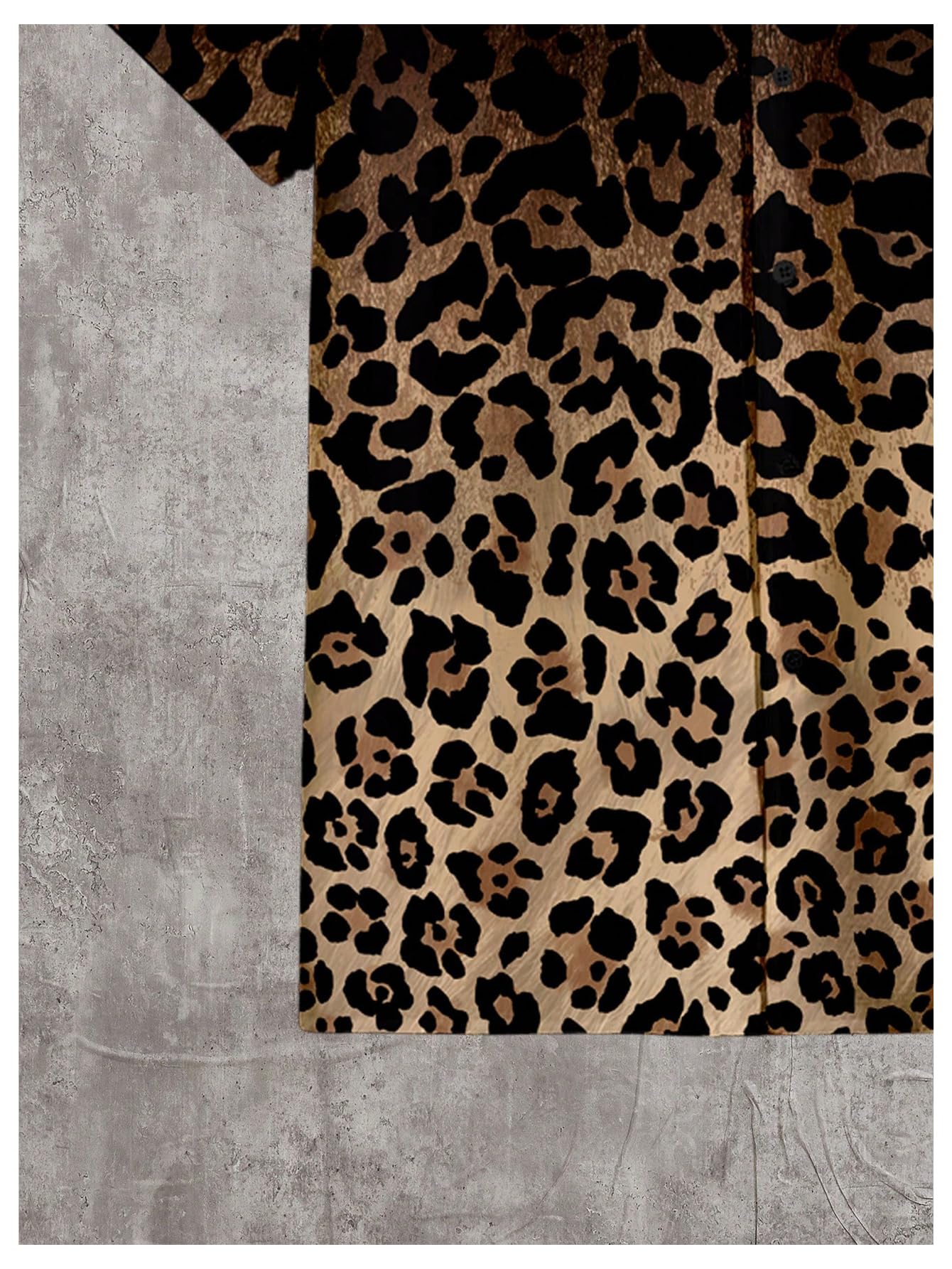 WDIRARA Men's 2 Piece Leopard Print Outfit Button Up Collared Short Sleeve Shirt and Drawstring Waist Shorts Black and Brown Large