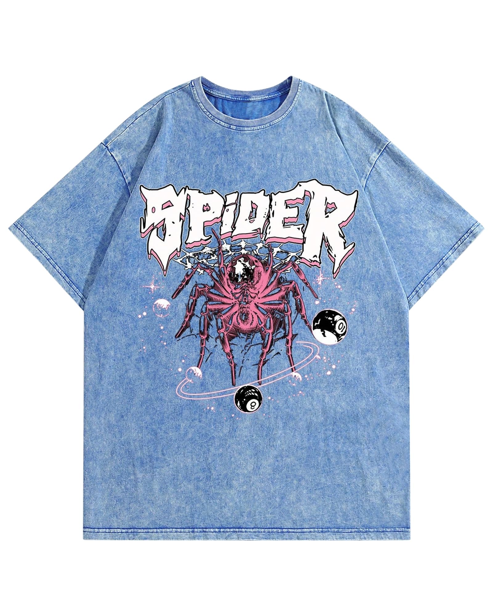 AugYew Graphic Tees Vintage Unisex Cotton Acid Washed Streetwear Oversized T-Shirts Summer Clothes Tops for Men Women,Blue,XL