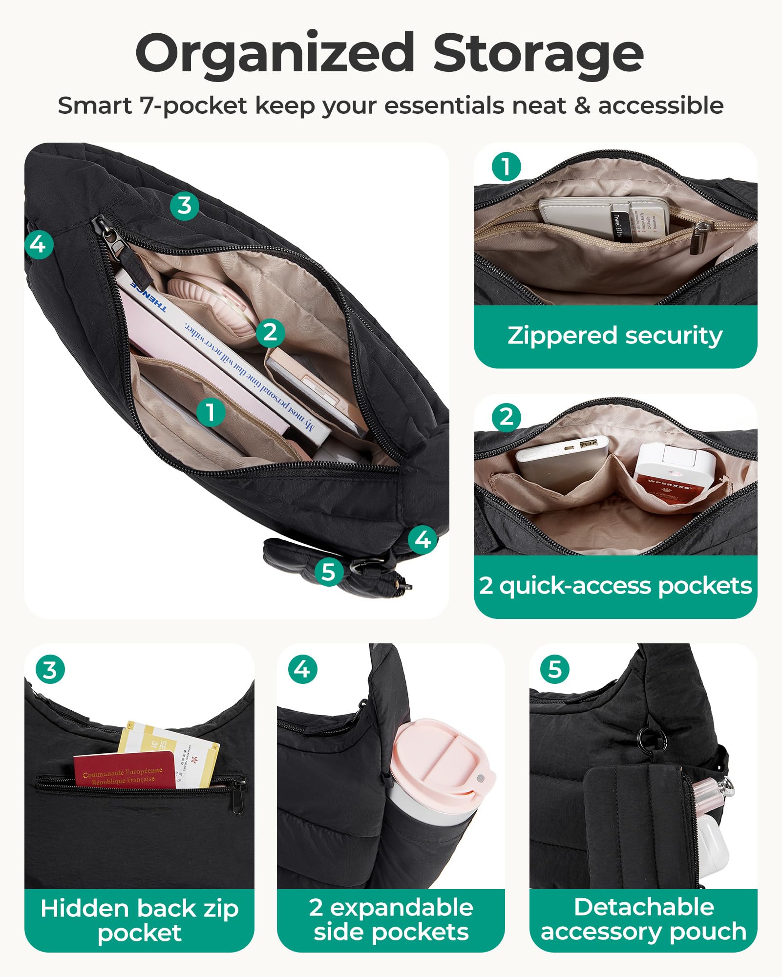 BAGSMART Crossbody Purses for Women with Adjustable Strap, Small Puffer Hobo Bags, Compact Cross Body Bag Fluffy Shoulder Handbags Puffy Pouch, Camel