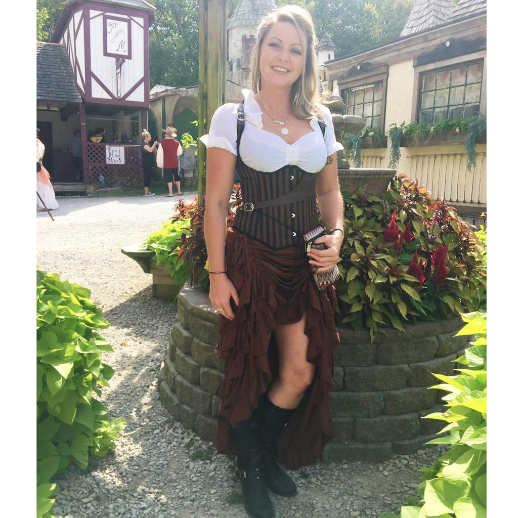 ThePirateDressing Steampunk Victorian Cosplay Costume Womens Gothic High-Low Show Girl Skirt C1367-xl Chocolate