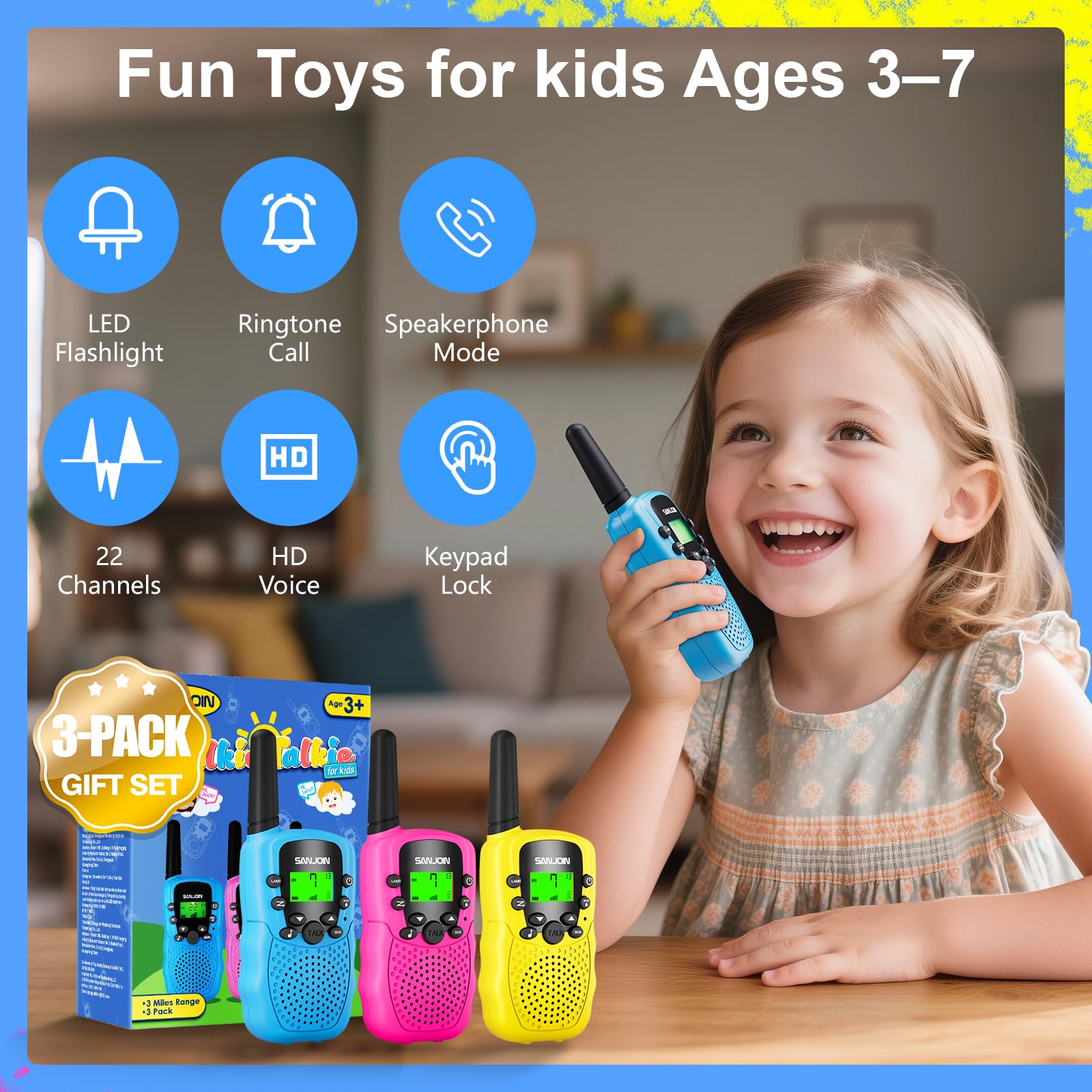 Walkie Talkies for Kids Toys Valentines Day Gifts for Kid Boys Girls 4-6, 3 Miles Range Walkie Talkie to Camping, Outdoor, 4 Year Old Girl Birthday Gifts for 3 4 5 6 7 8 9 Year Old Boy Girl Gifts
