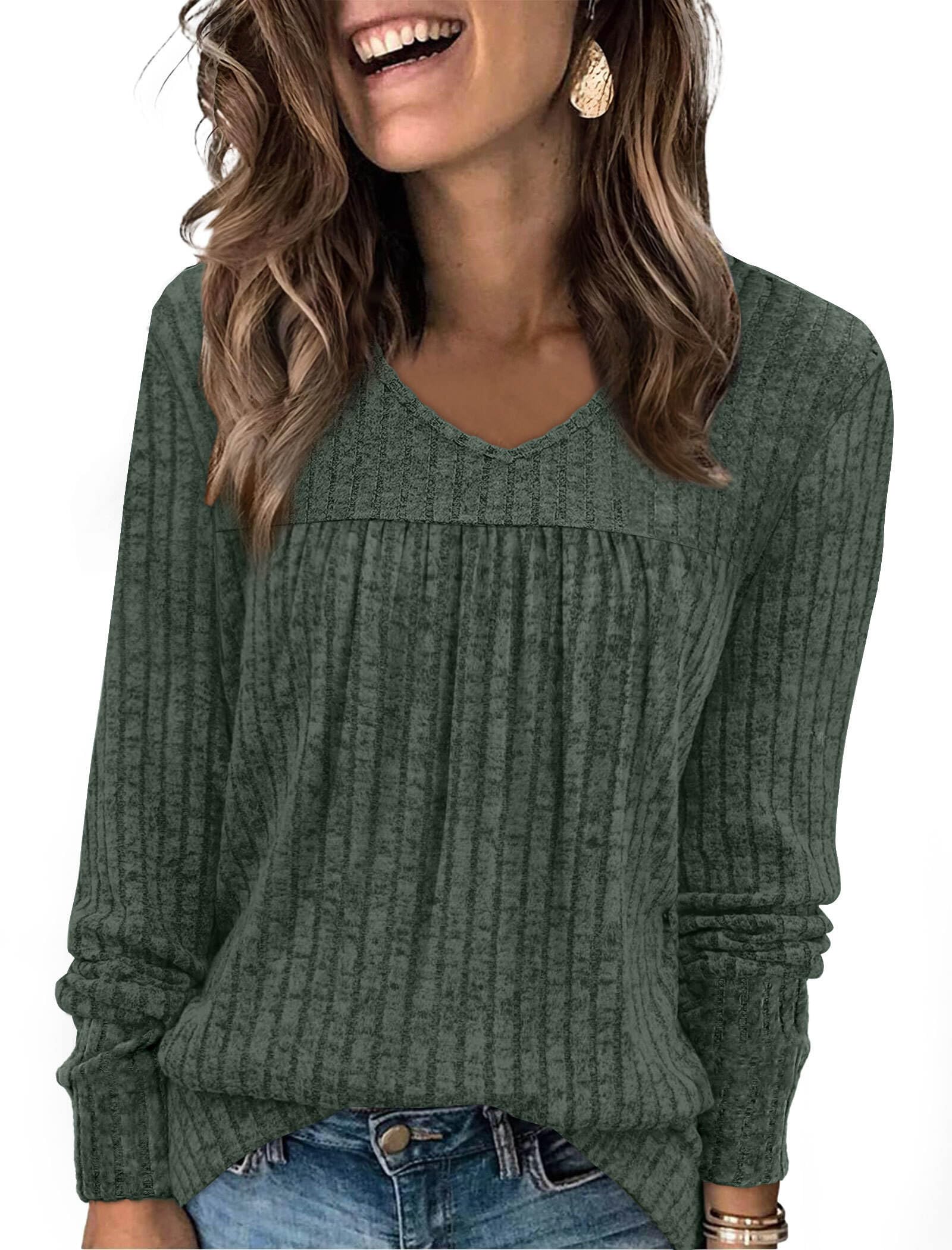 WIHOLL Fall Outfits for Women 2026 Long Sleeve Shirts for Women Dressy Casual Womens Boho Tops Trendy Sweaters Early Fall Fashion Clothing Old Money Clothes School Outfits for Teachers Green L