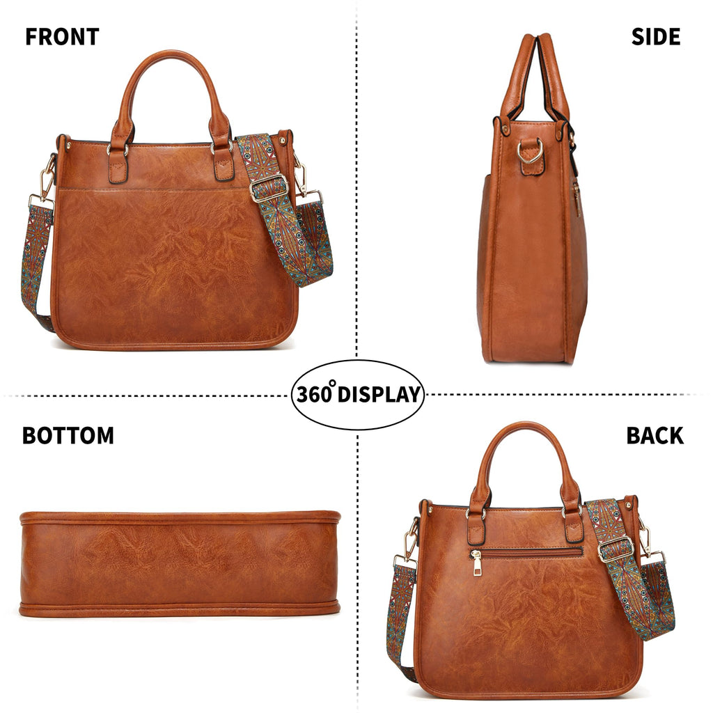 Crossbody Purses and Handbags for Women, Tote Shoulder Bag Satchel Purse and PU Leather Top Handle for Ladies (brown)
