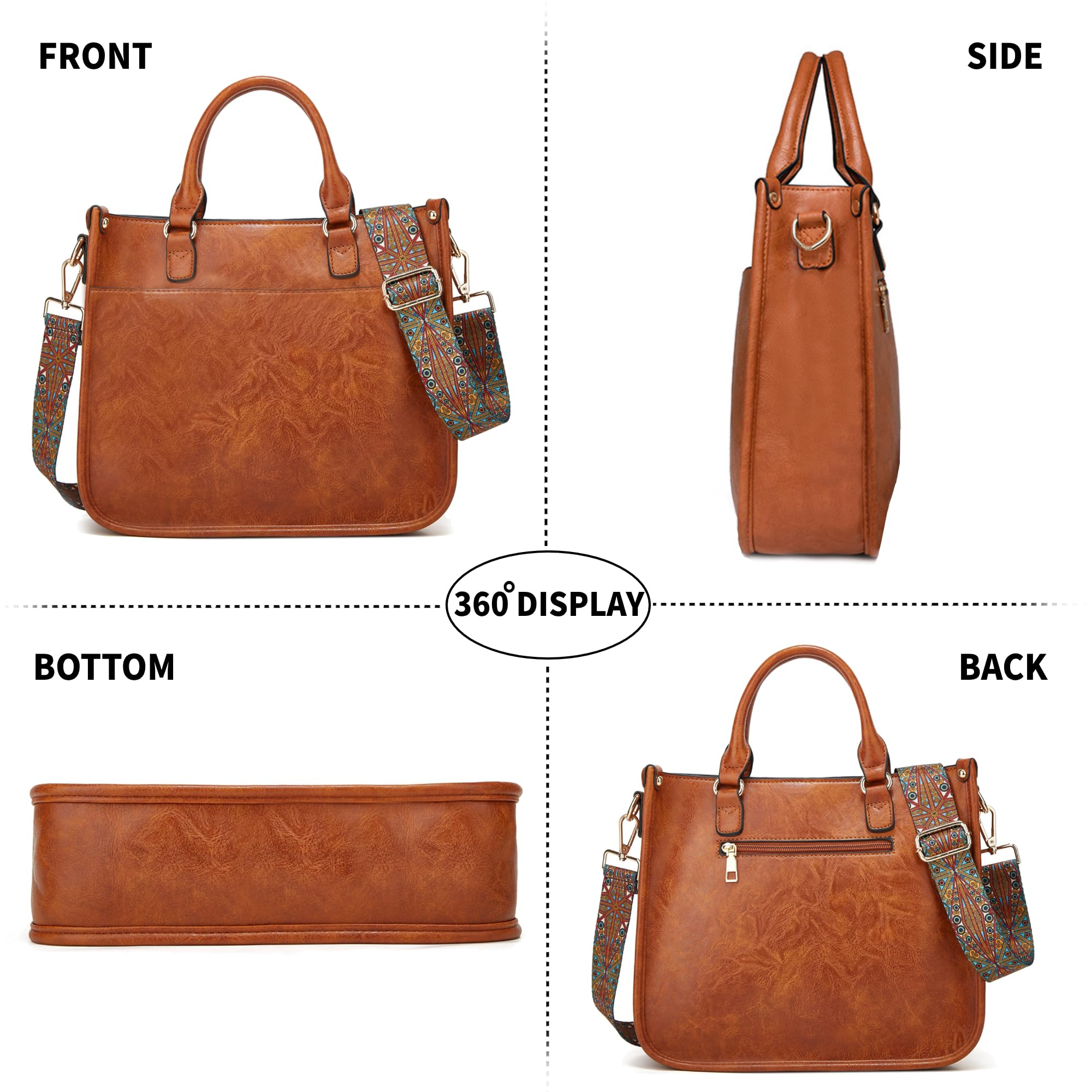 Crossbody Purses and Handbags for Women, Tote Shoulder Bag Satchel Purse and PU Leather Top Handle for Ladies (brown)