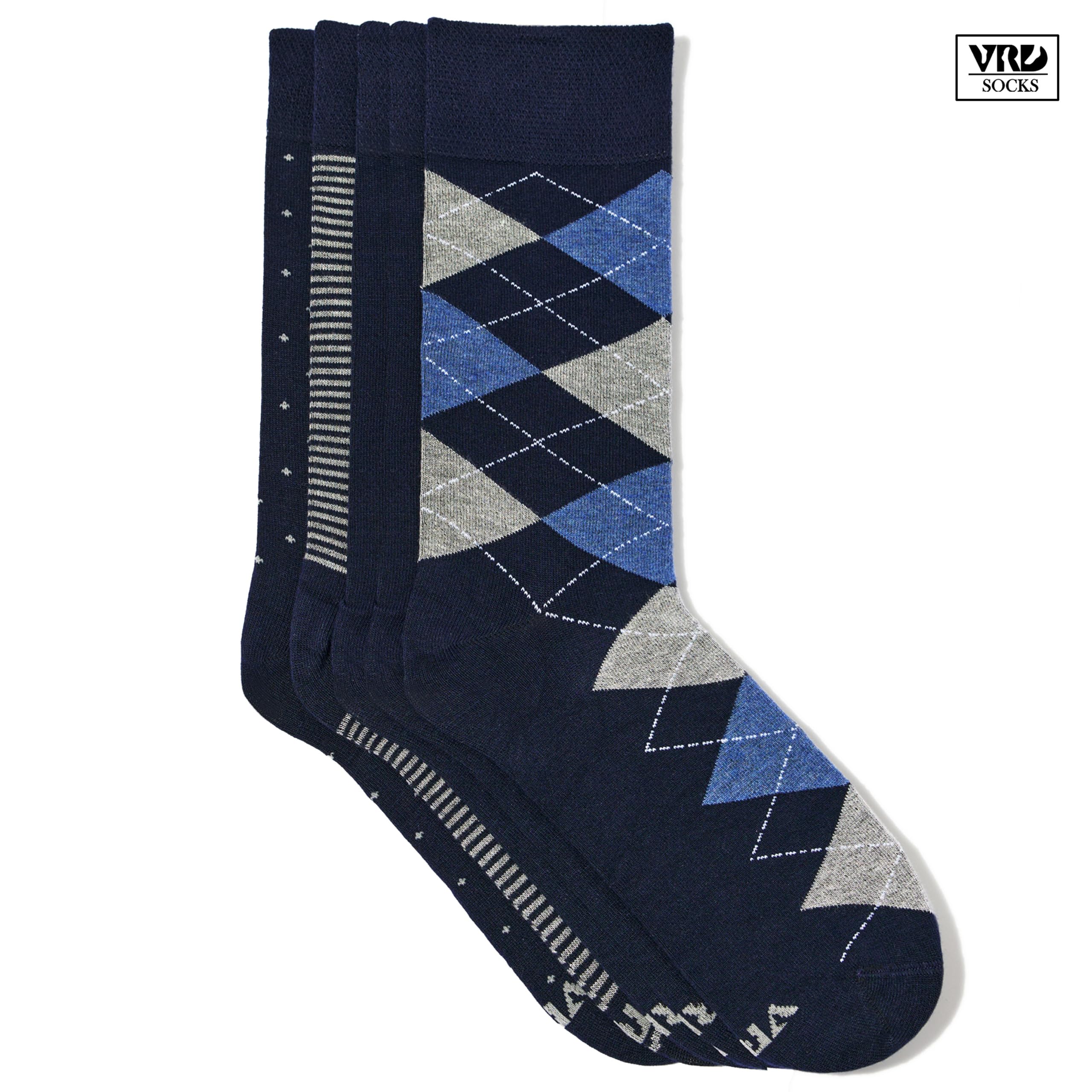VRD Men’s Dress Socks Bamboo Rayon 5-Pack Crew Socks Assorted Pattern Fits Shoe Size 8-13 Gift Box