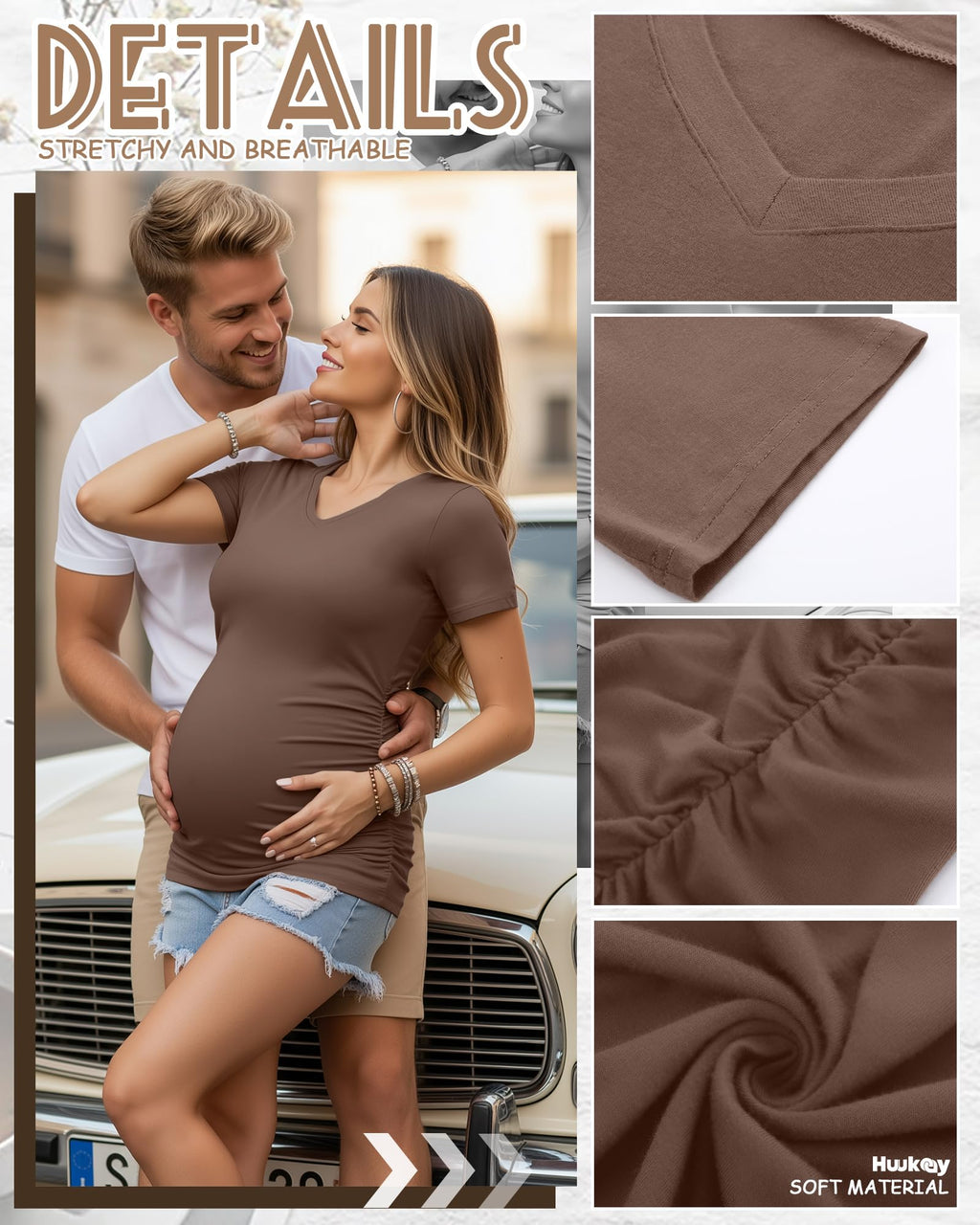 Huukeay 4 Pack Women's Maternity Shirts Pregnancy Top, 4-Color, Medium