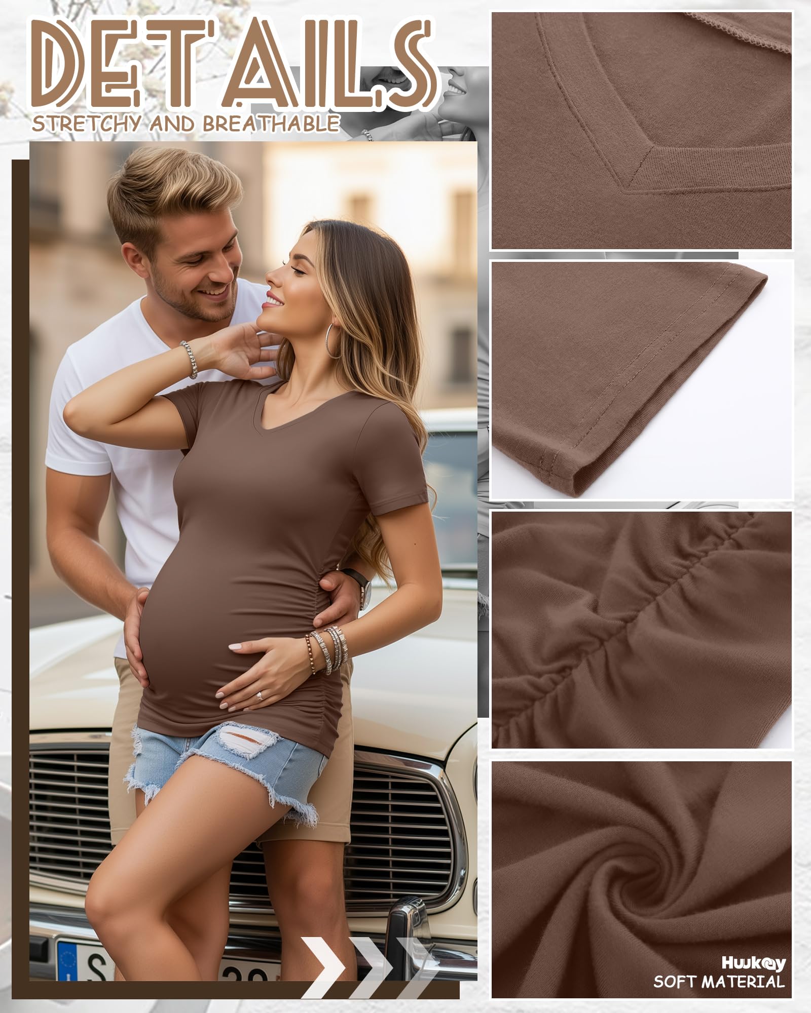 Huukeay 4 Pack Women's Maternity Shirts Pregnancy Top, 4-Color, Medium