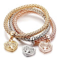 Aphrodite's Tree of Life Heart Edition Charm Bracelet with Austrian Crystals – Gold, Silver & Rose Gold Plated Popcorn Chain Bracelet Set for Women