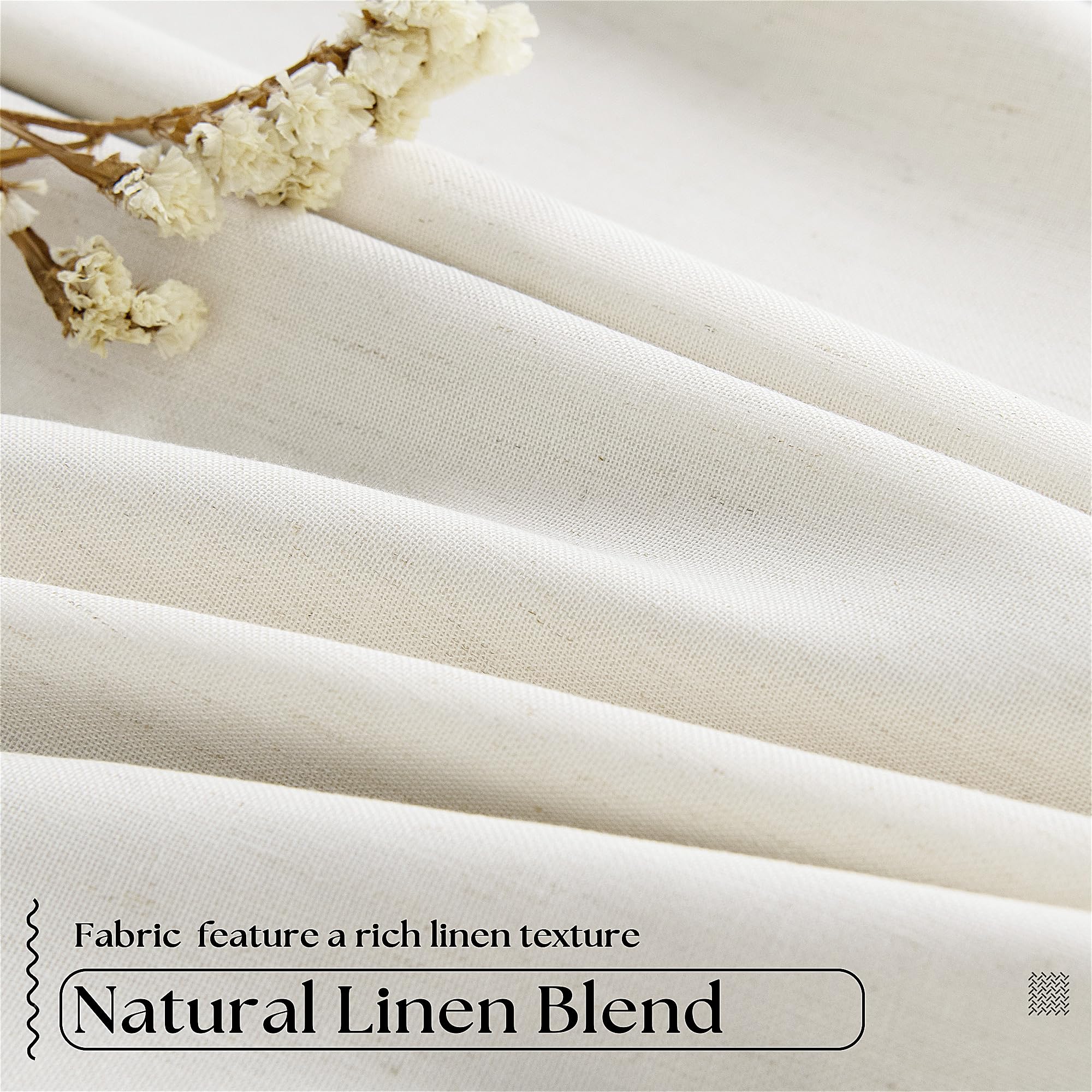 Natural Cream Linen Black Out Curtains 120 Inch Long for Living Room Bedroom 1 Panel Room Darkening Pinch Pleated Back Tab Extra Long Blackout Curtains Boho Farmhouse Thermal Insulated Drapes 60x120