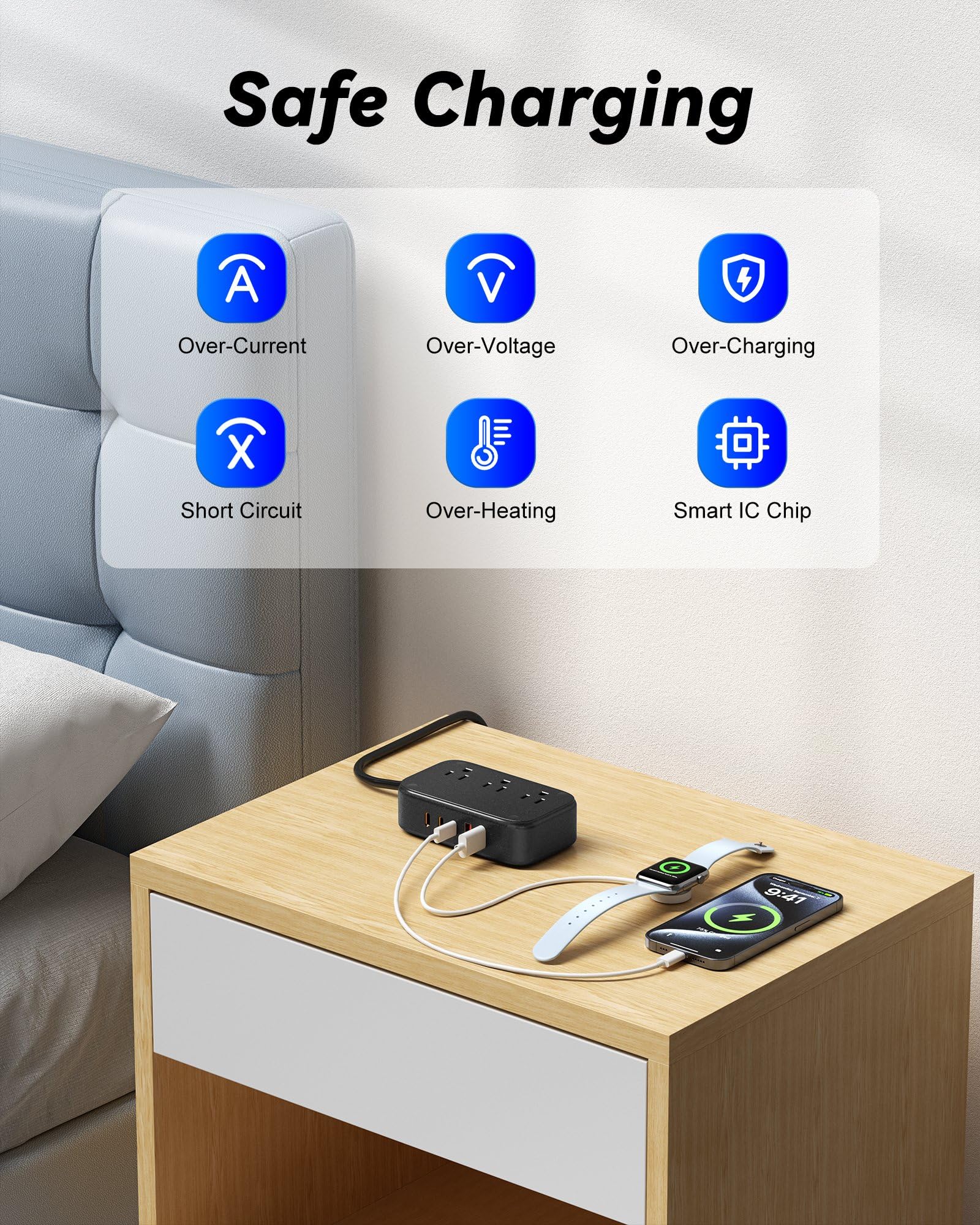 Power Strip with USB C Ports, 30W USB C Charging Station with 2 Outlets 3 USB C & 2 USB A, Travel Charger for Multiple Devices, 5FT Flat Extension Cord Non Surge Protector for Cruise Ship Travel Home