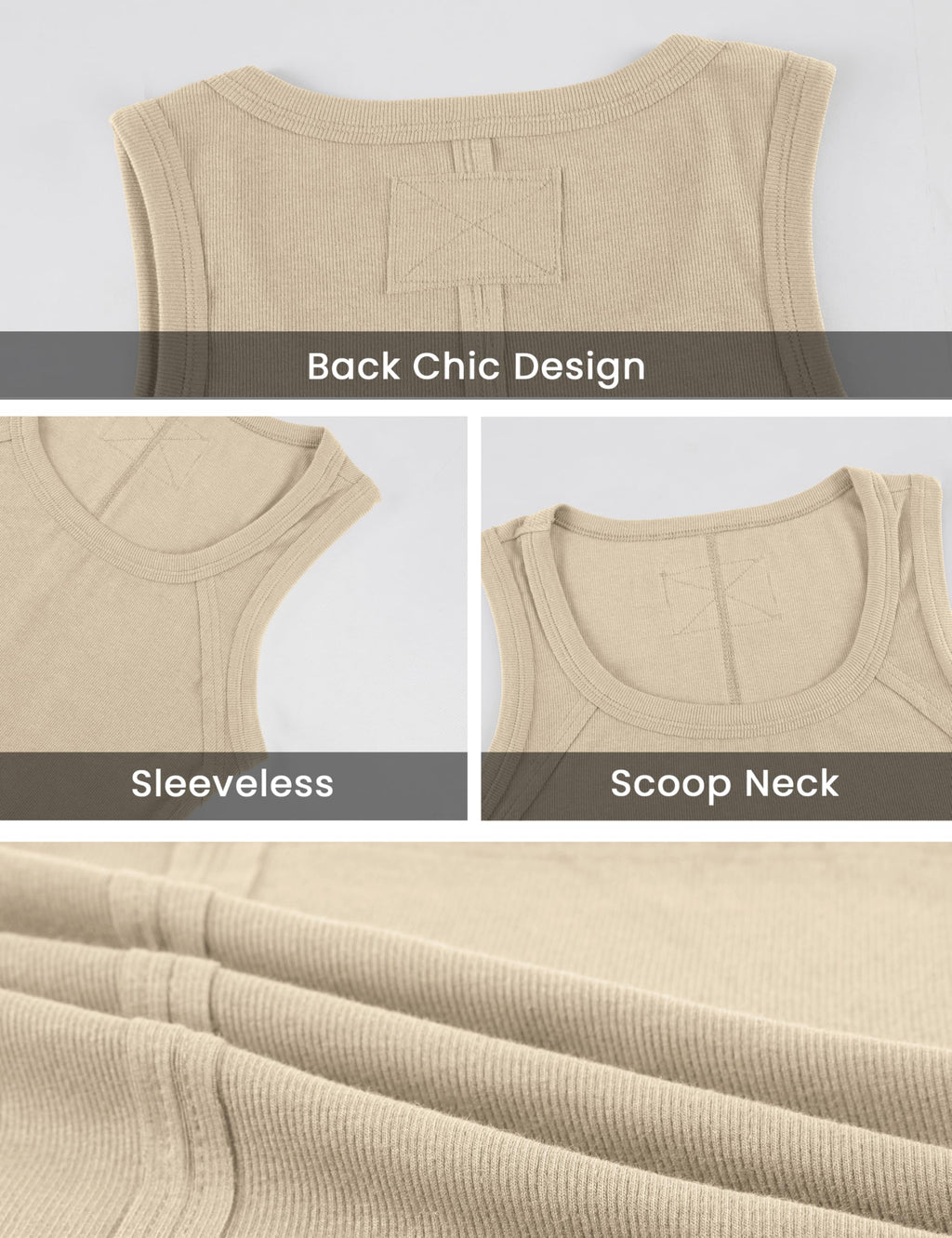 Springrain Women's Sleeveless Scoop Neck Ribbed Tank Tops Lightweight Fitted Cami Tee Shirts(Apricot-XS)