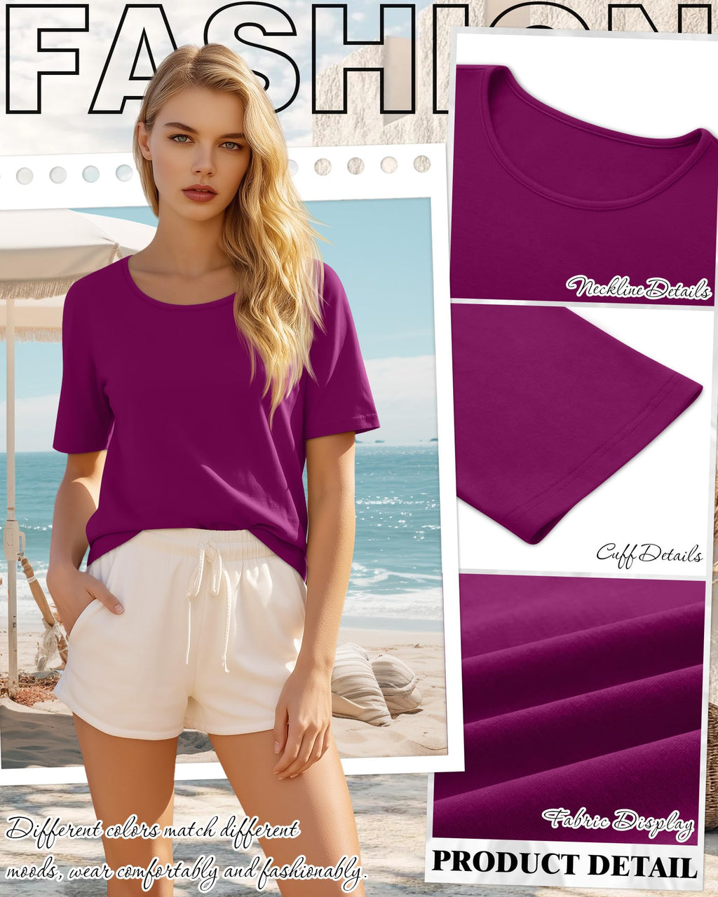 Huukeay 3 Pcs Women's Half Sleeve Crew Neck T Shirts, 3-Color, XXL