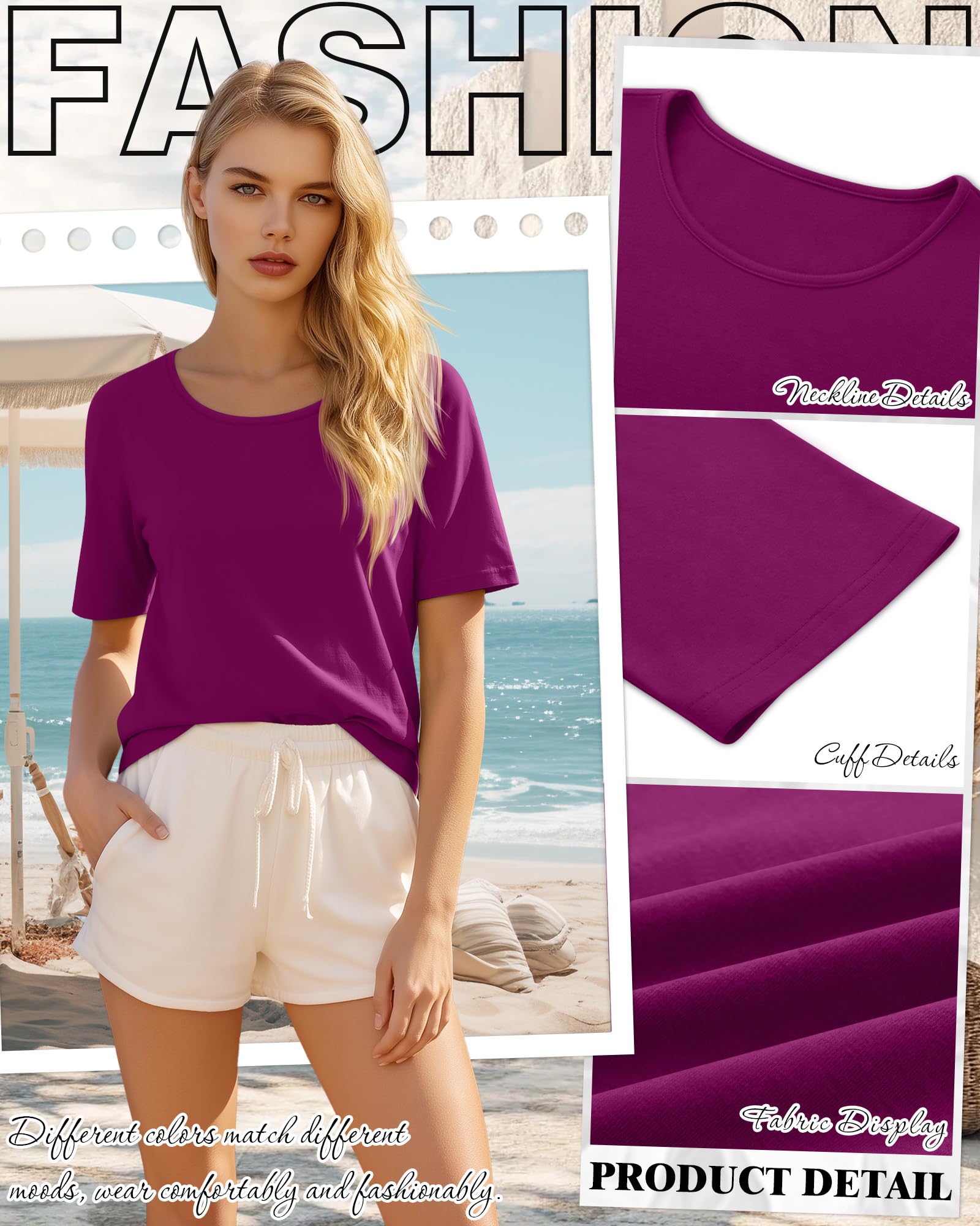 Huukeay 3 Pcs Women's Half Sleeve Crew Neck T Shirts, 3-Color, XXL