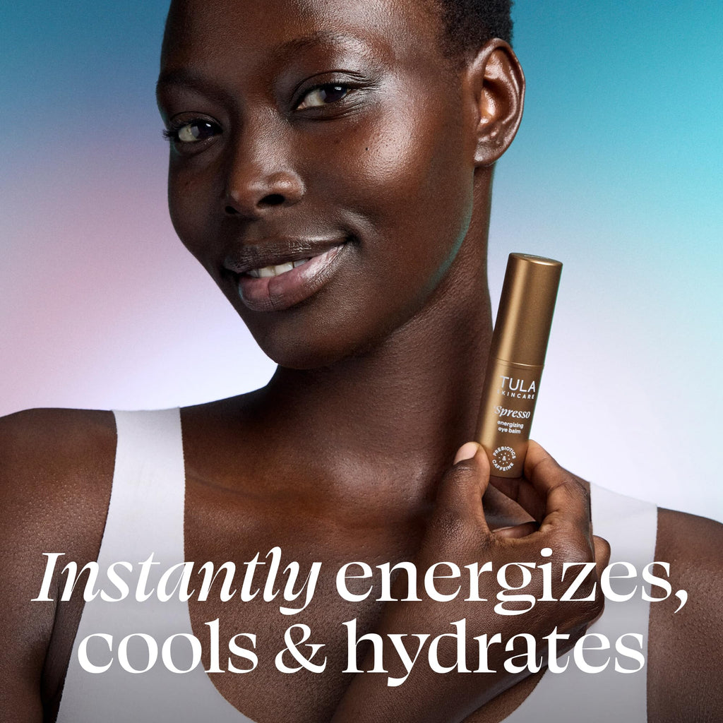 TULA Skin Care Spresso Energizing Eye Balm, Americano - Energizing & Hydrating Caffeine Under Eye Treatment for Dark Circles, Portable and Perfect to Use On-the-go, 0.35 oz.
